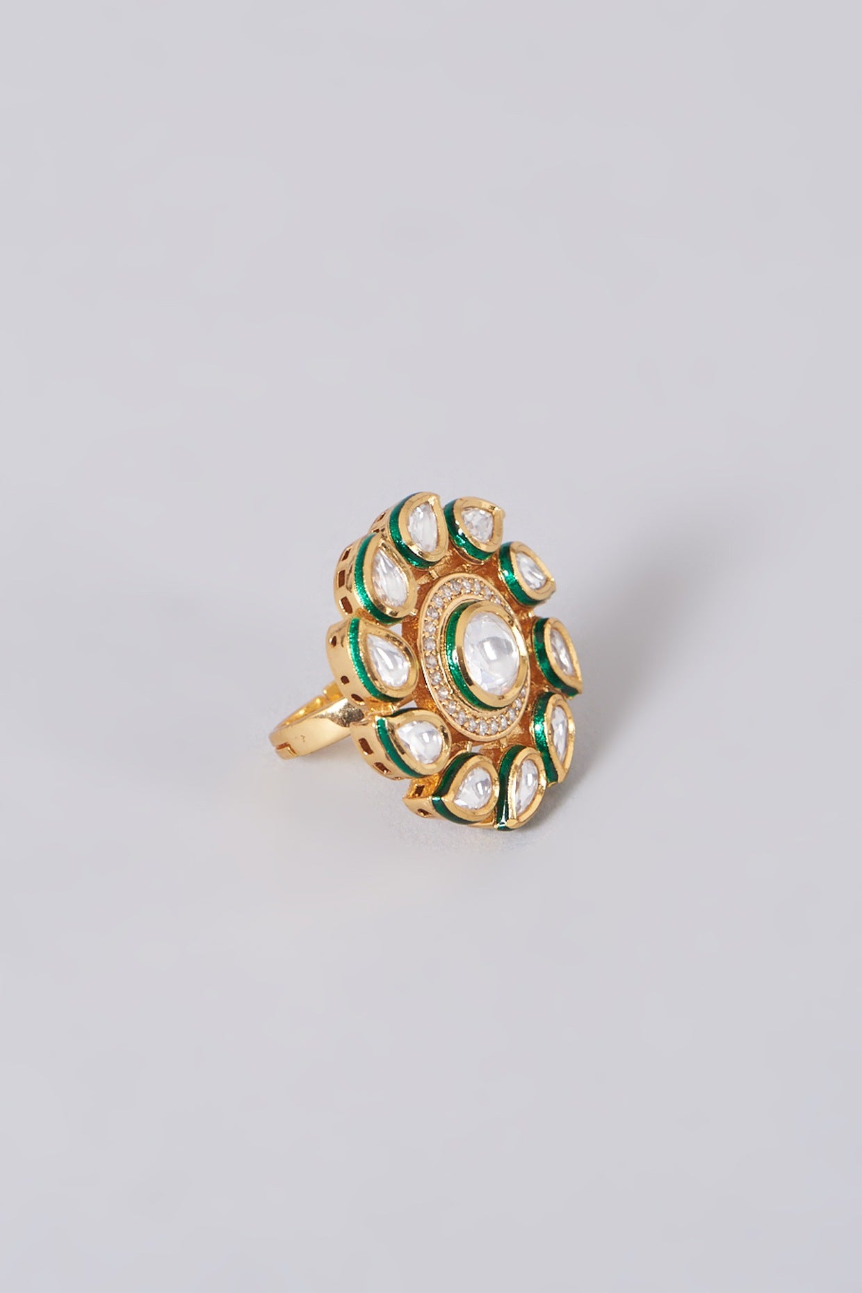 Gold Finish Kundan Polki Ring