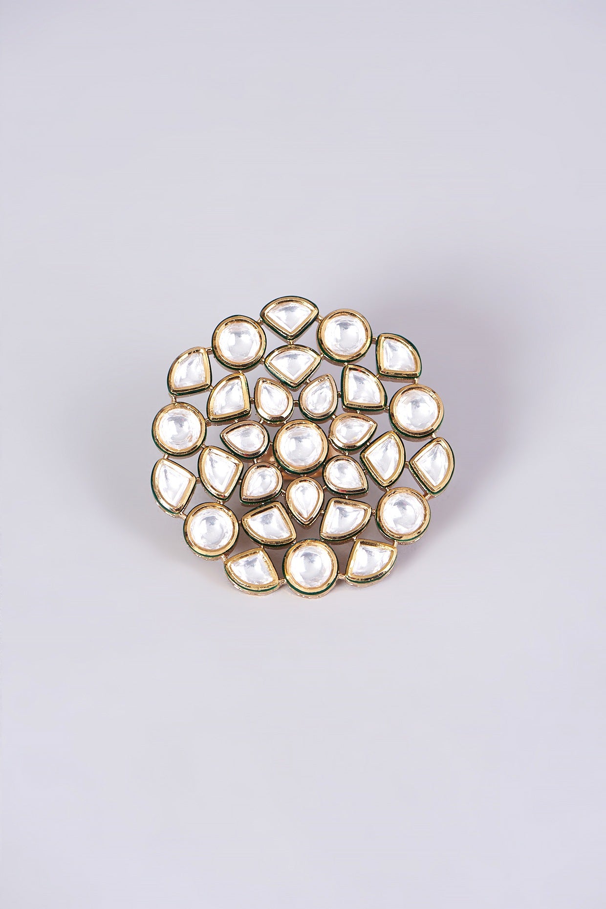 Gold Finish Kundan Polki Oversized Ring