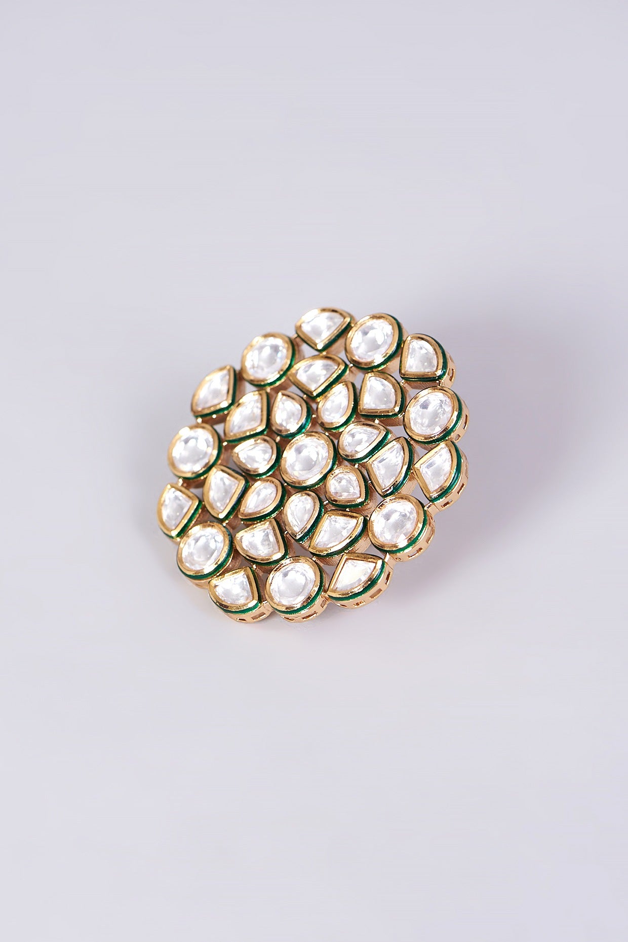 Gold Finish Kundan Polki Oversized Ring