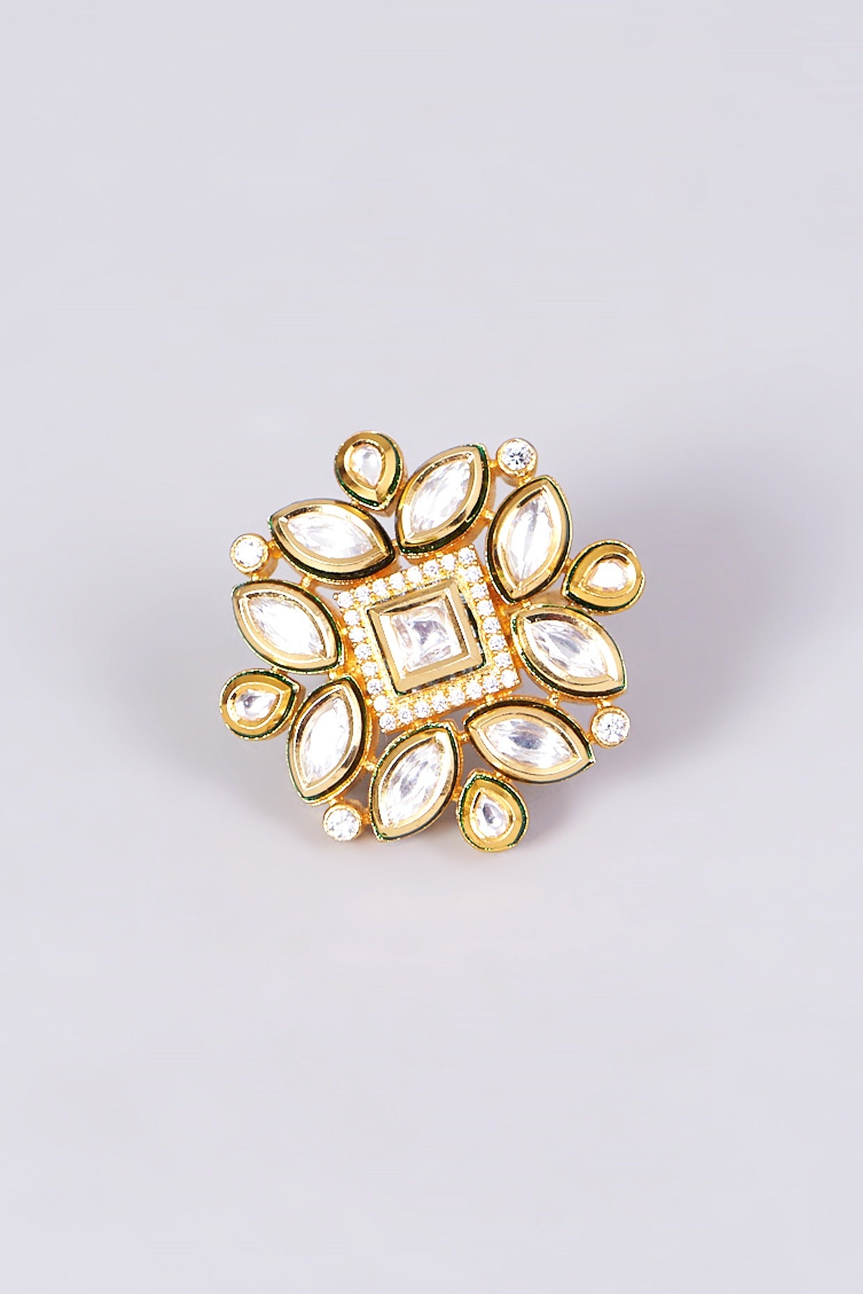 Gold Finish Kundan Polki Ring