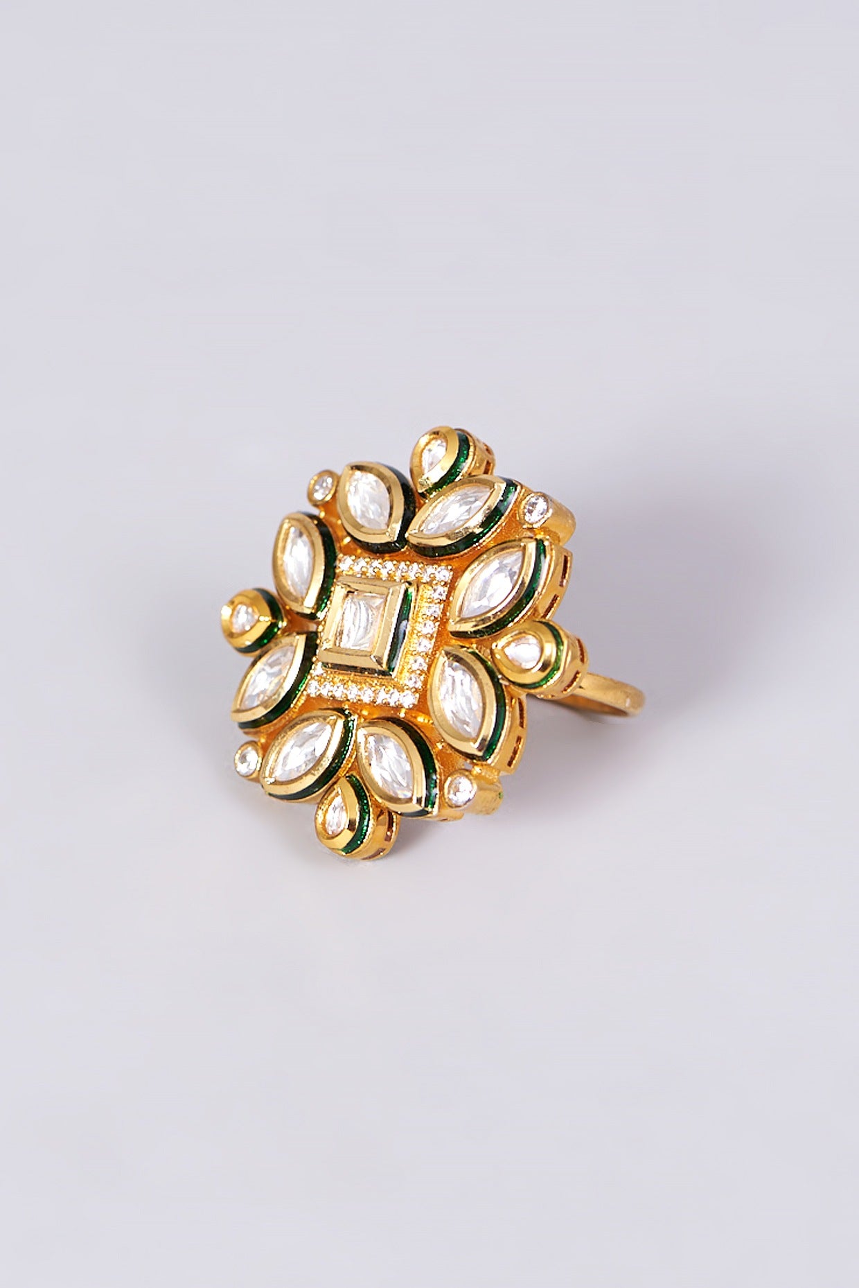 Gold Finish Kundan Polki Ring