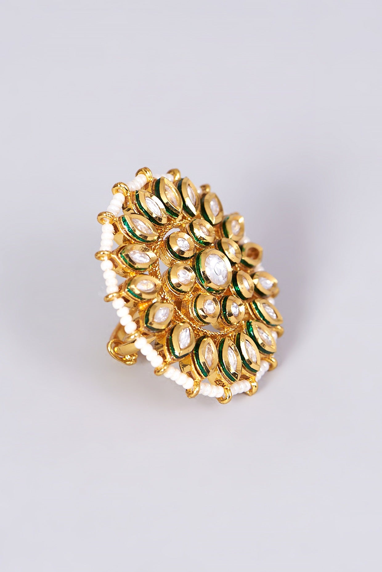 Gold Finish Kundan Polki & Pearl Ring