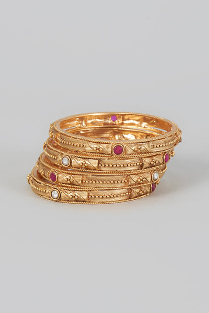Gold Finish Temple Bangles (Set of 2)