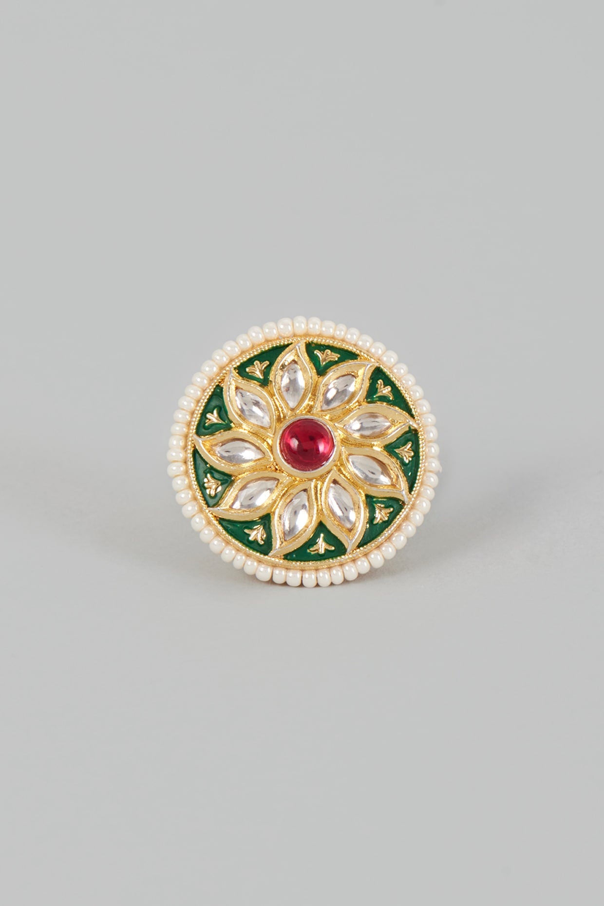 Gold Finish Kundan Polki & Pearl Ring