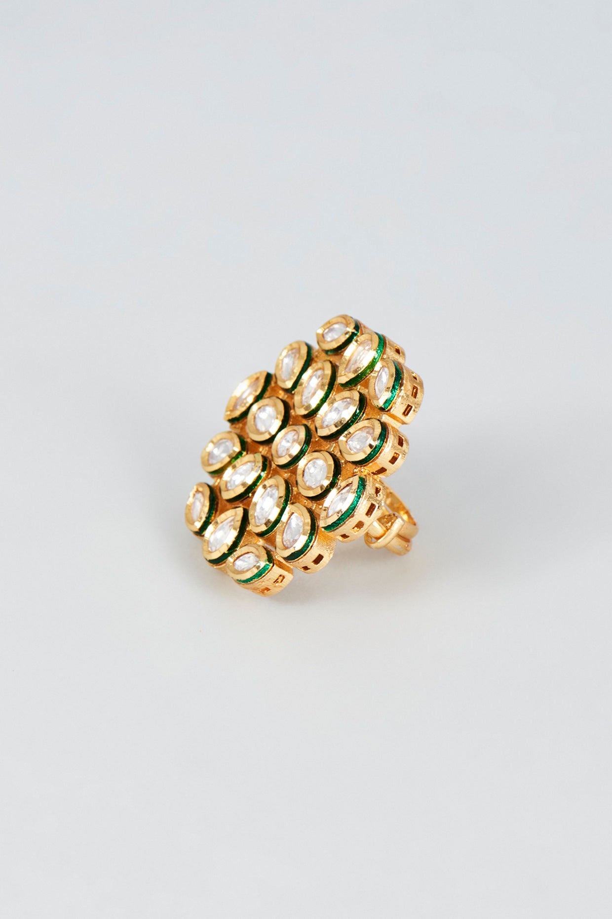 Gold Finish Kundan Polki Ring