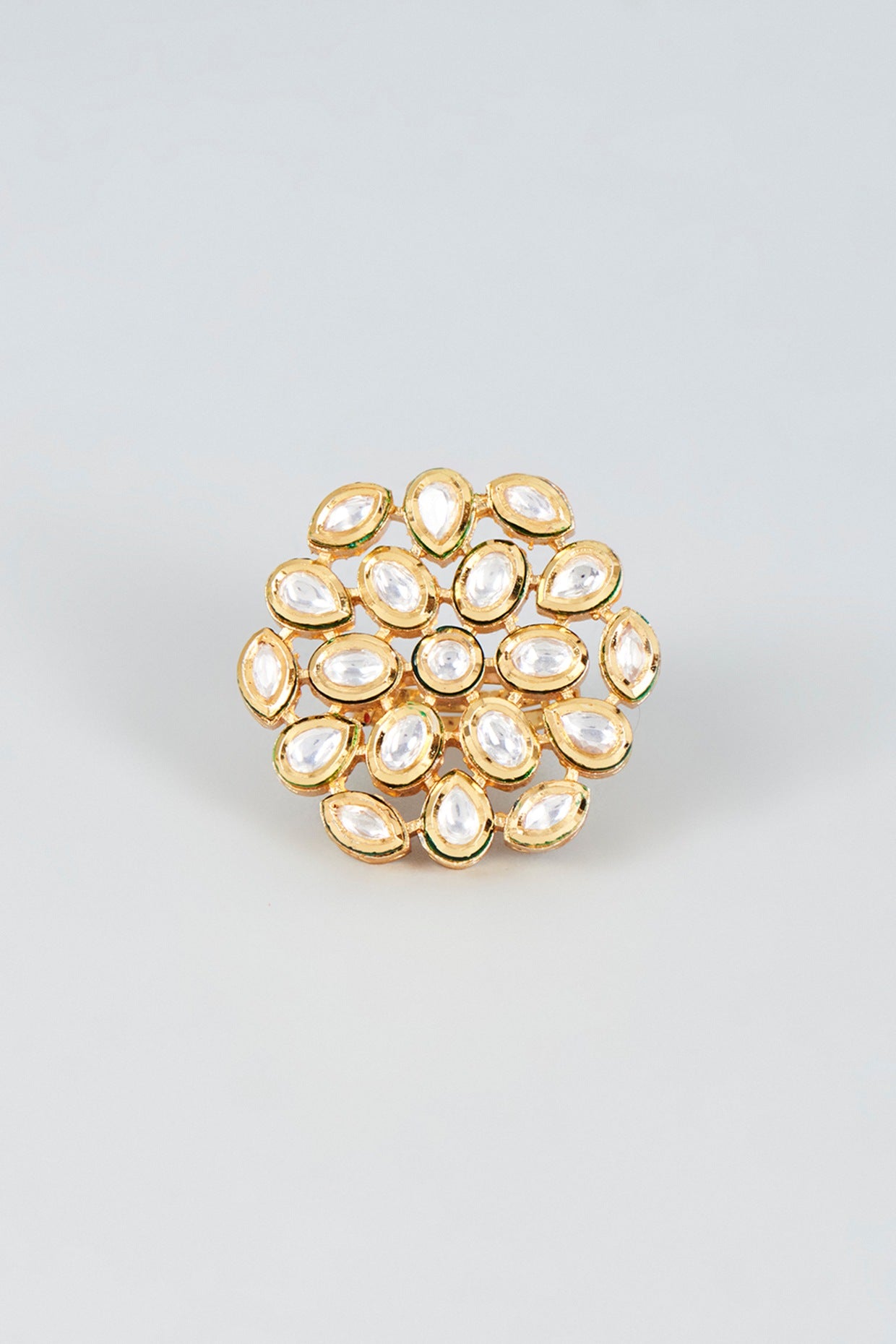 Gold Finish Kundan Polki Ring