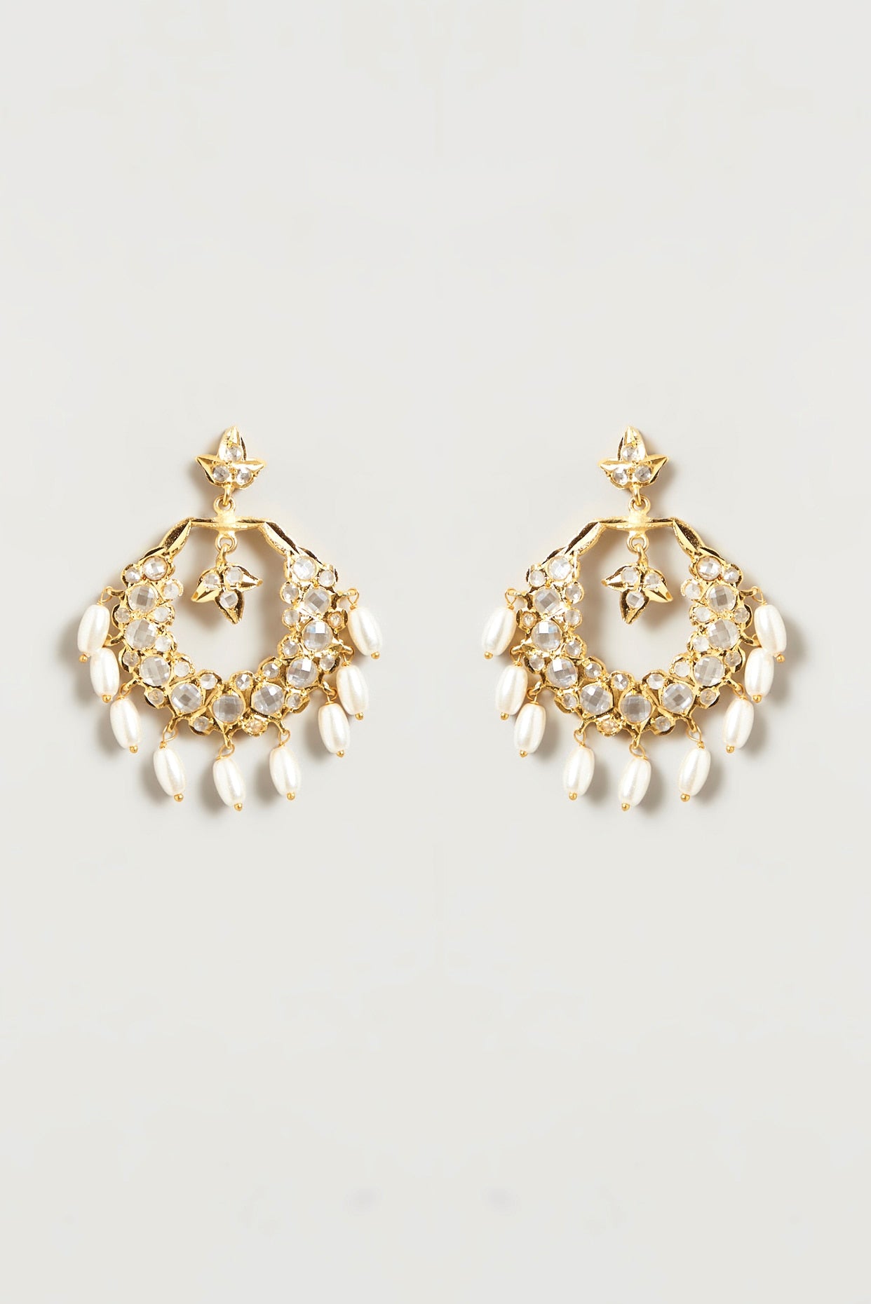 Gold Finish Kundan Polki & Pearl Dangler Earrings