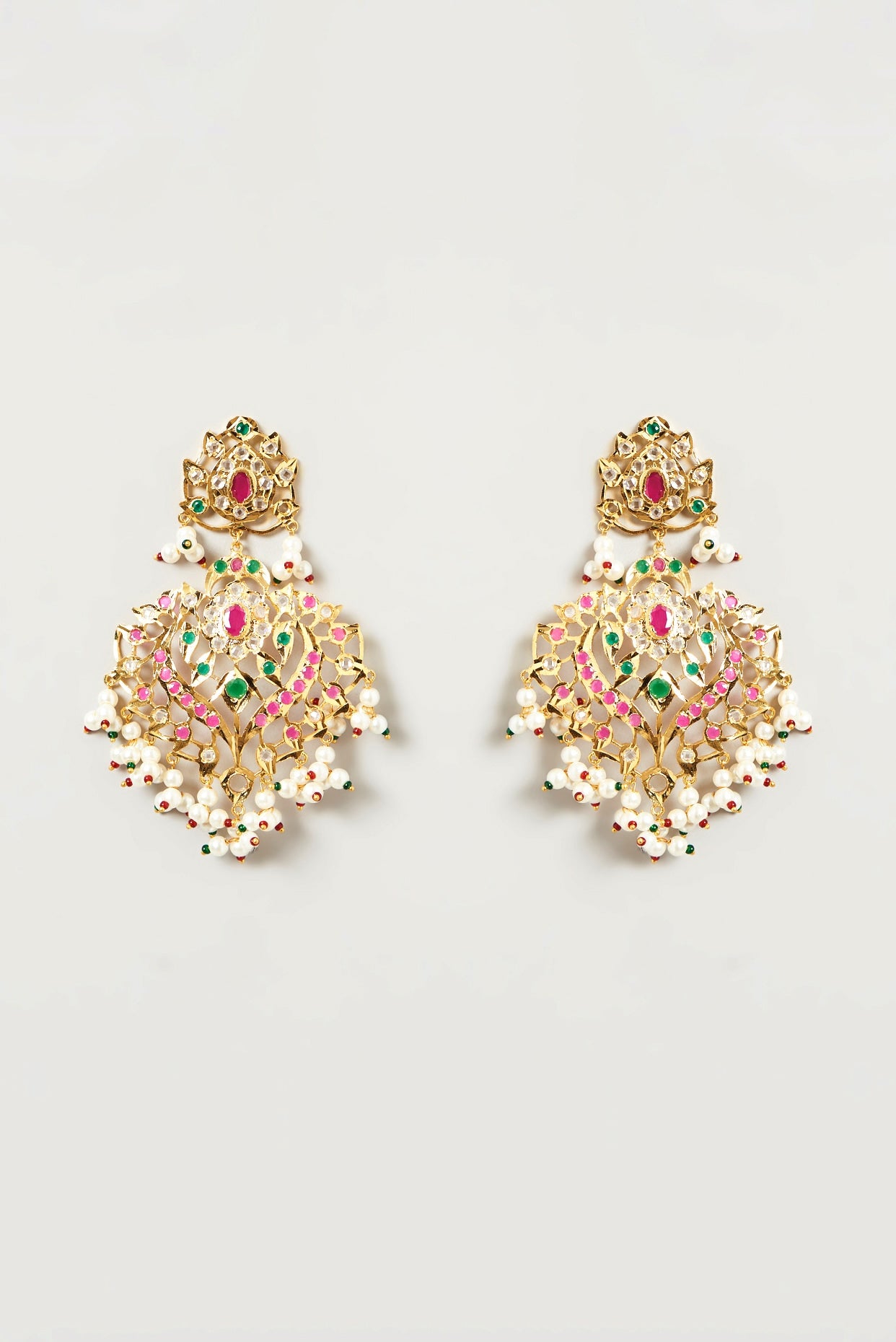 Gold Finish Kundan Polki & Beaded Dangler Earrings