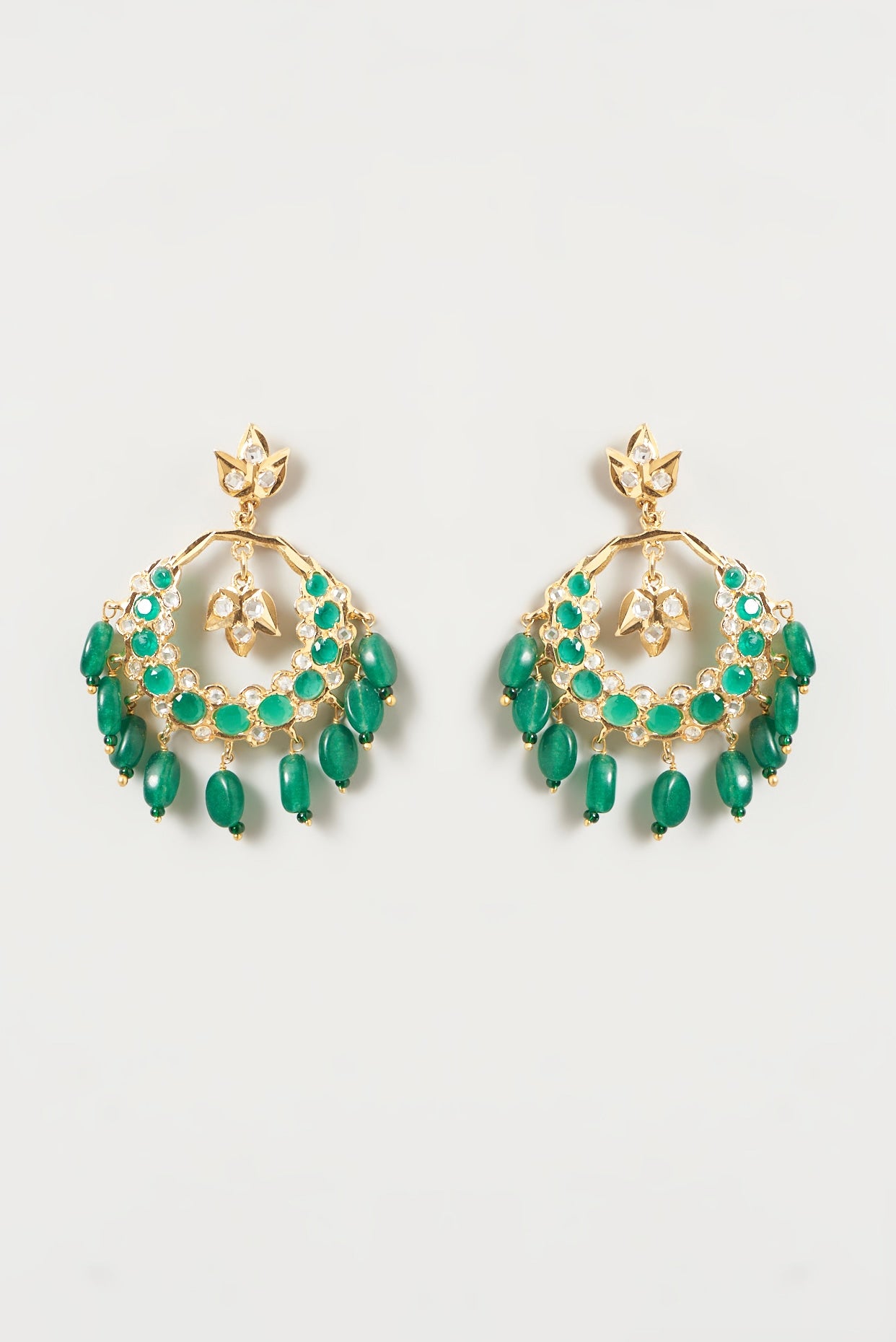 Gold Finish Kundan Polki & Green Synthetic Stone Dangler Earrings