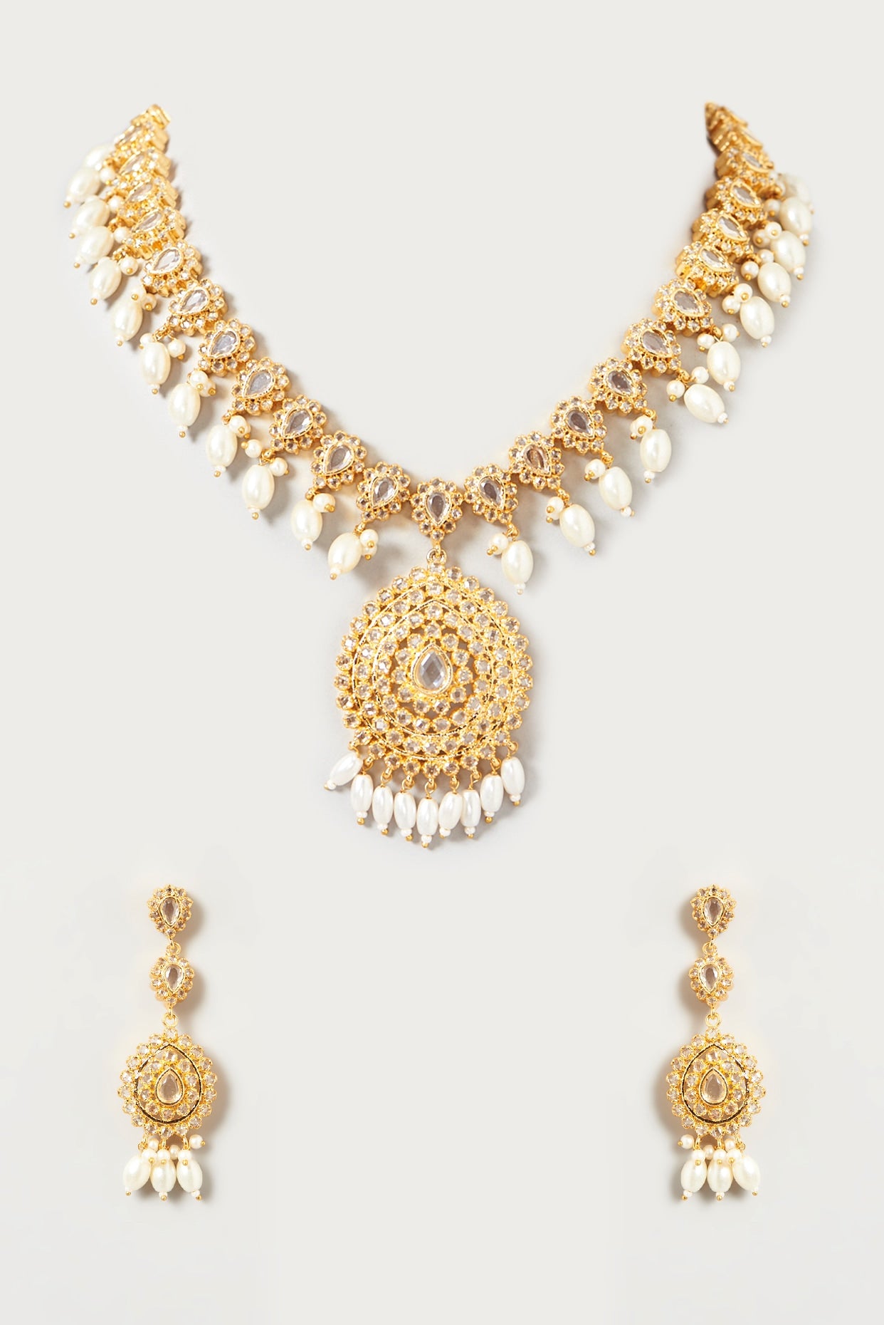 Gold Finish Pachi Kundan Polki Necklace Set