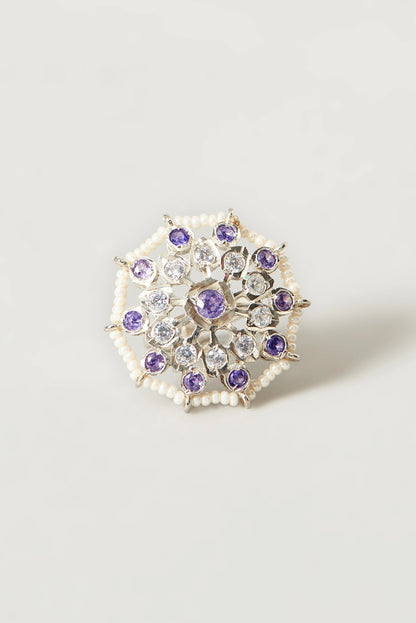 White Finish Kundan Polki & Purple Stone Ring