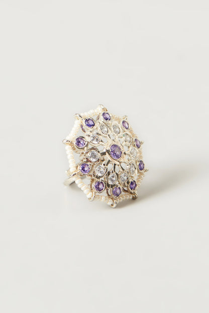 White Finish Kundan Polki & Purple Stone Ring