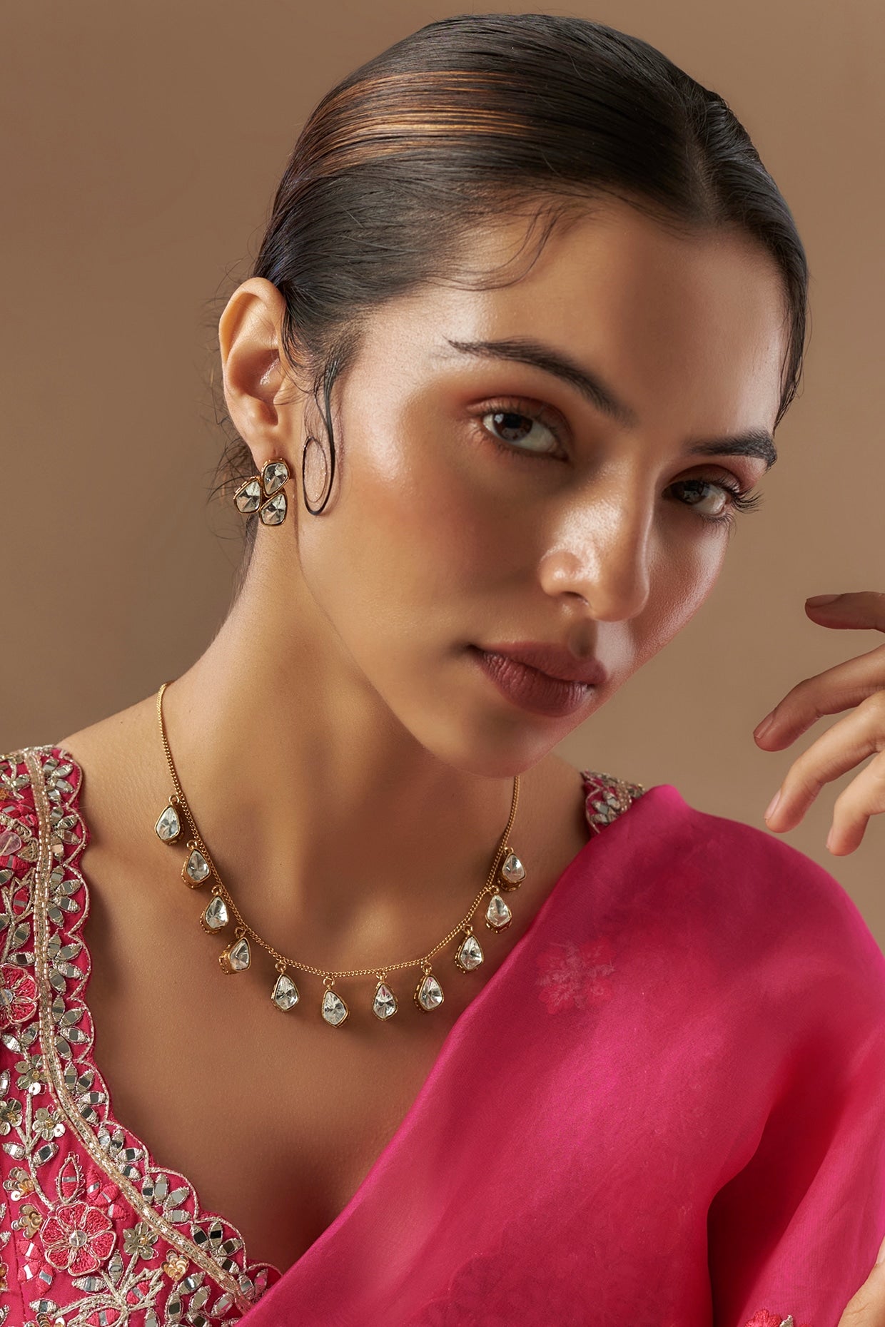 Gold Finish Kundan Polki Necklace Set