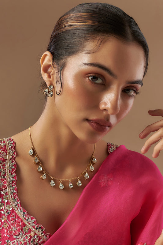 Gold Finish Kundan Polki Necklace Set
