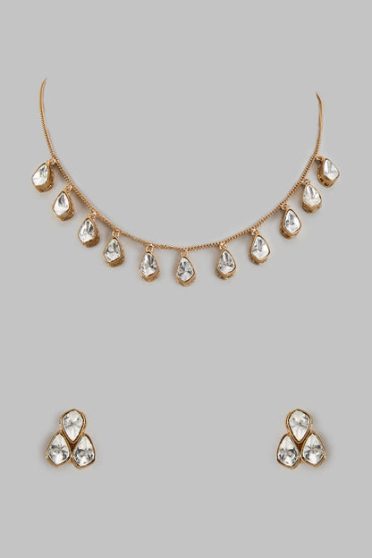 Gold Finish Kundan Polki Necklace Set
