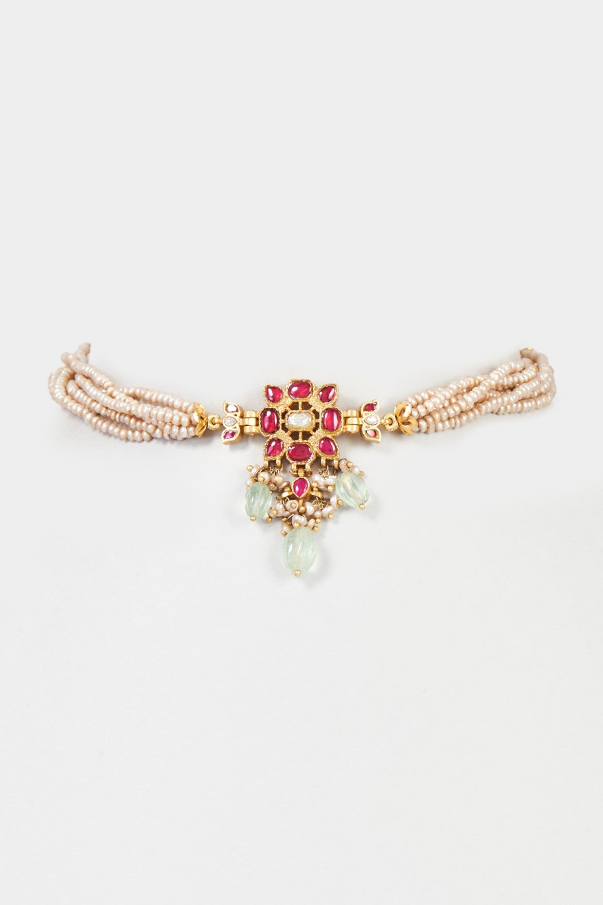 Gold Plated Red Spinel Stone Choker Necklace In Sterling Silver