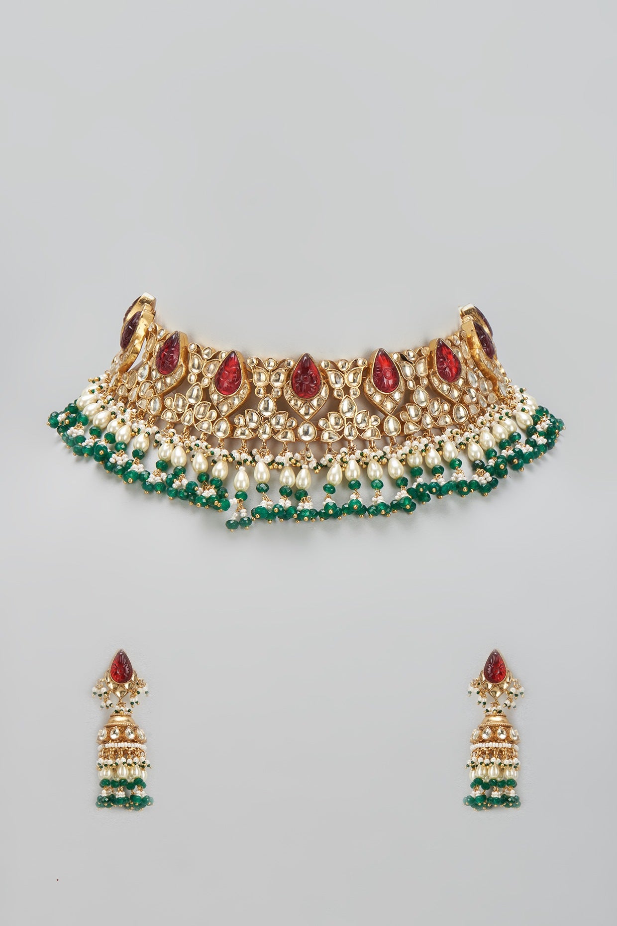 Gold Finish Kundan Polki Choker Necklace Set