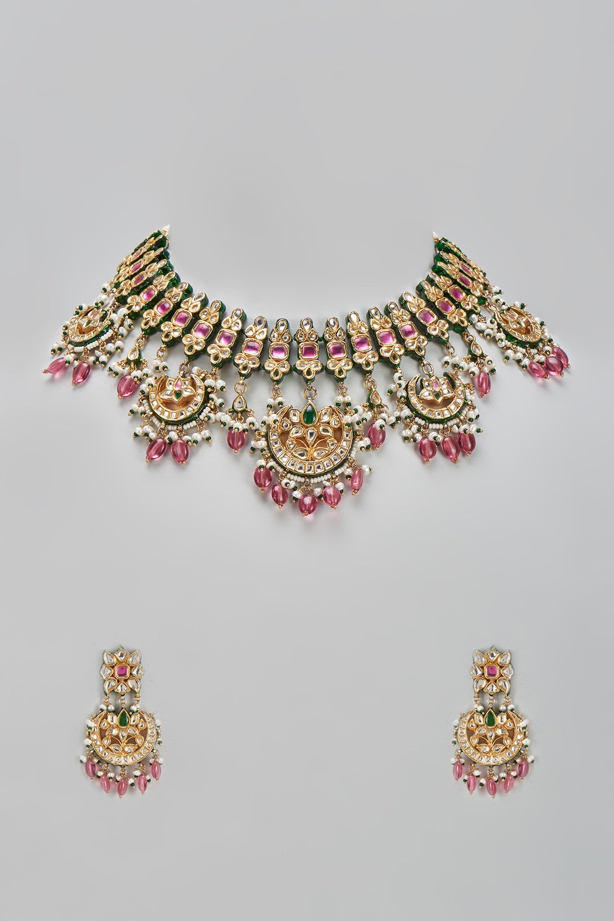 Gold Finish Kundan Polki Choker Necklace Set