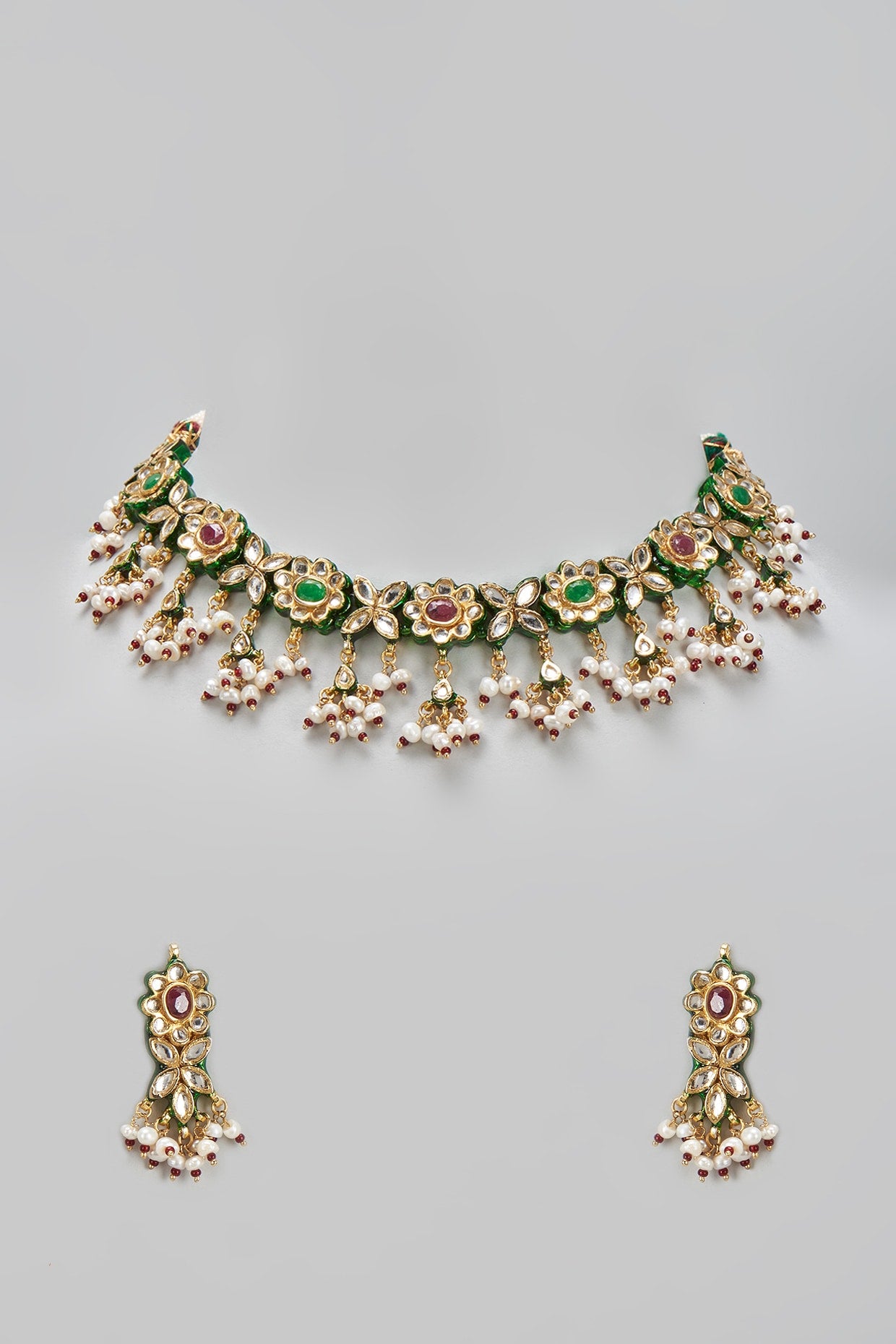 Gold Finish Kundan Polki Choker Necklace Set