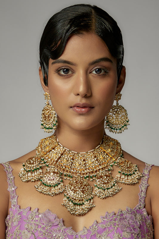 Gold Finish Kundan Polki Choker Necklace Set