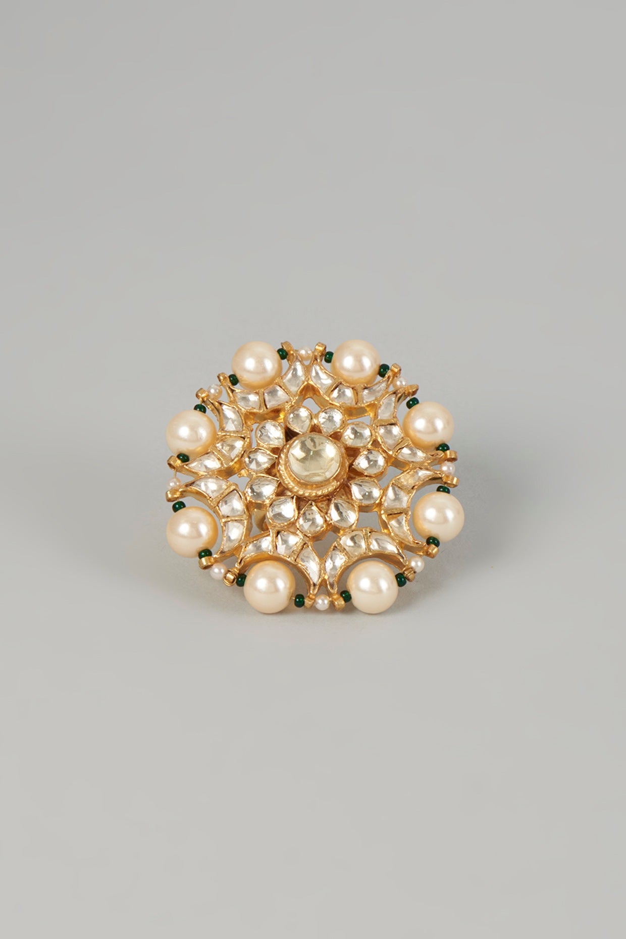 Gold Finish Kundan Polki Ring