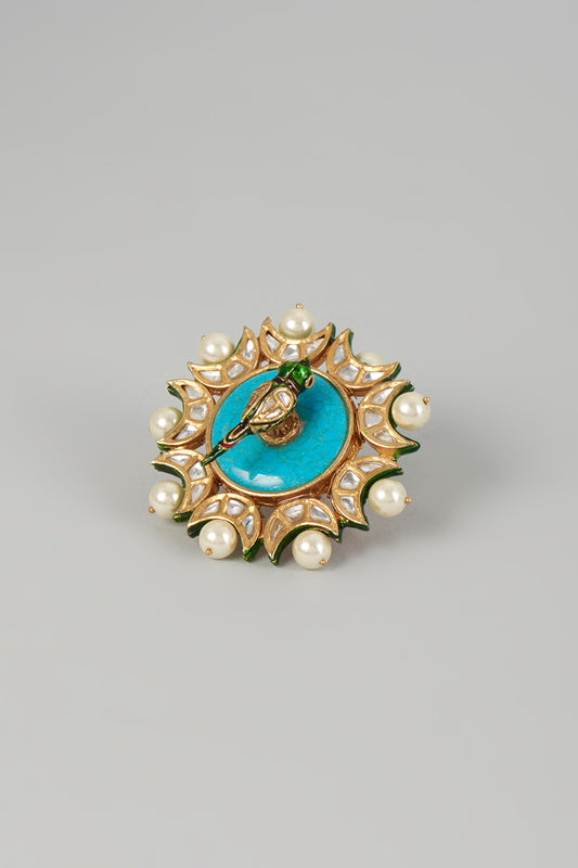 Gold Finish Kundan Polki & Turquoise Ring