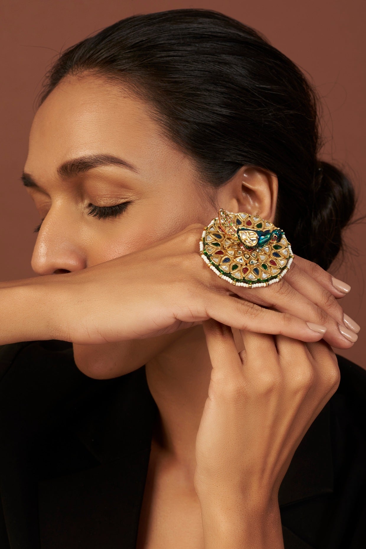 Gold Finish Kundan Polki Ring