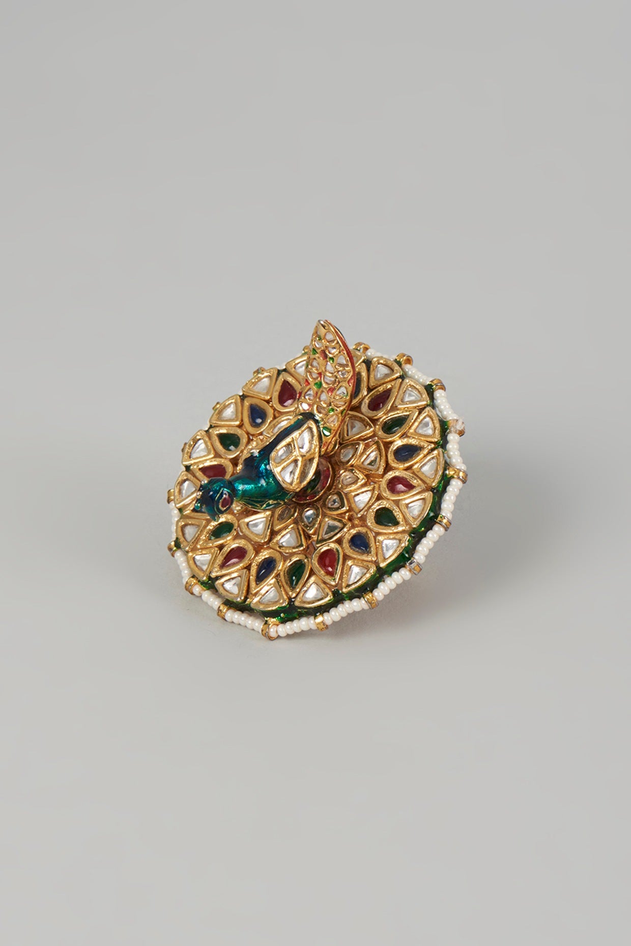 Gold Finish Kundan Polki Ring