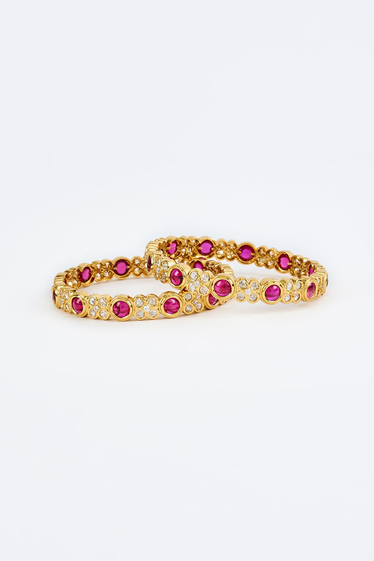 Gold Finish Kundan Polki & Ruby Synthetic Bangles (Set Of 2)