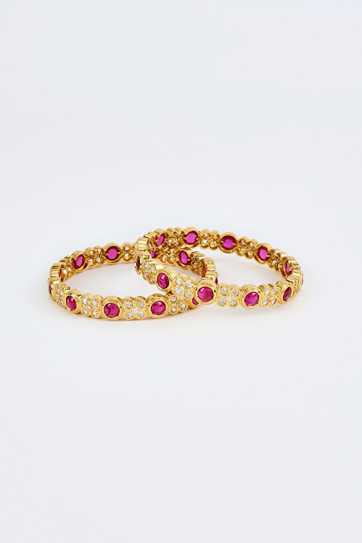 Gold Finish Kundan Polki & Ruby Synthetic Bangles (Set Of 2)