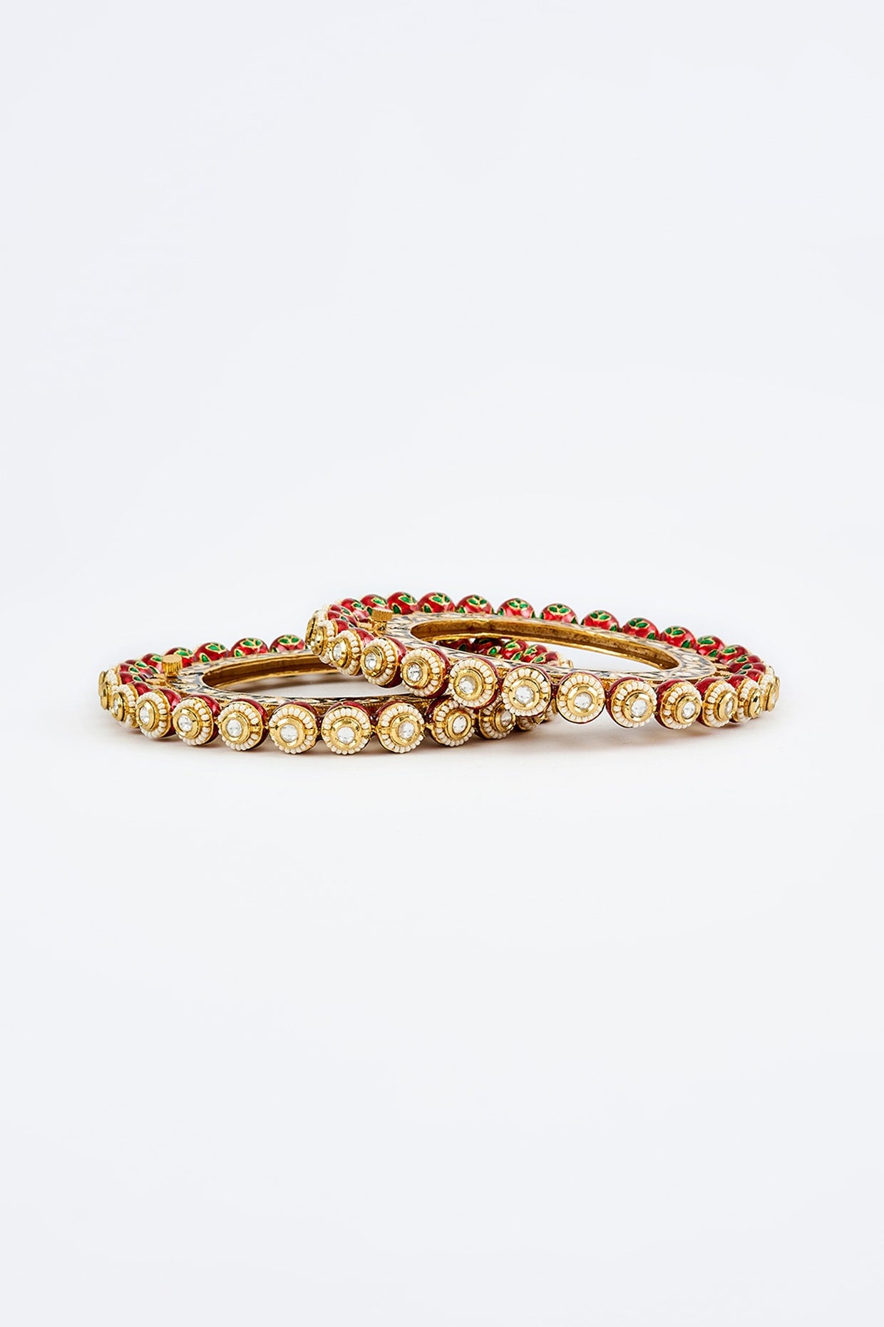 Gold Finish Kundan Polki Bangles (Set Of 2)