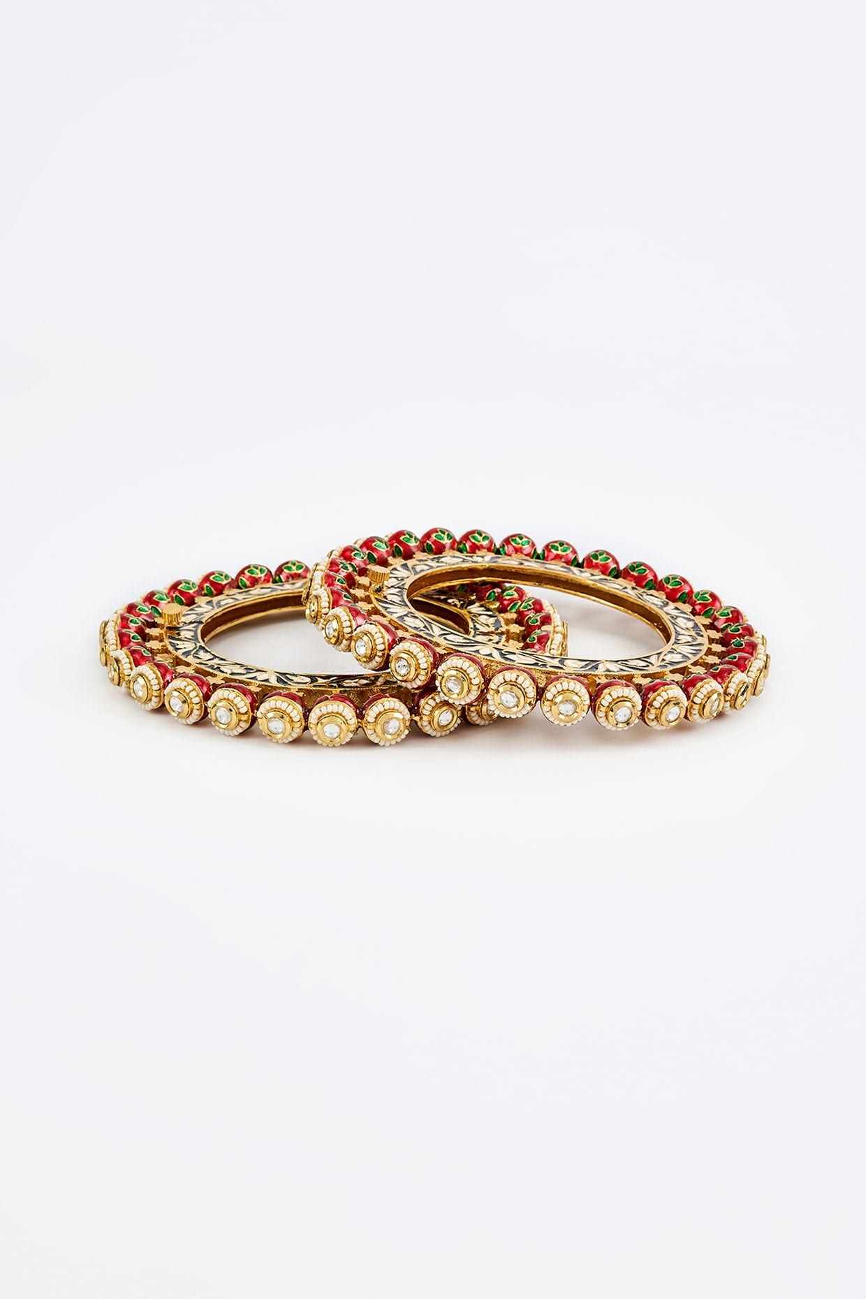 Gold Finish Kundan Polki Bangles (Set Of 2)