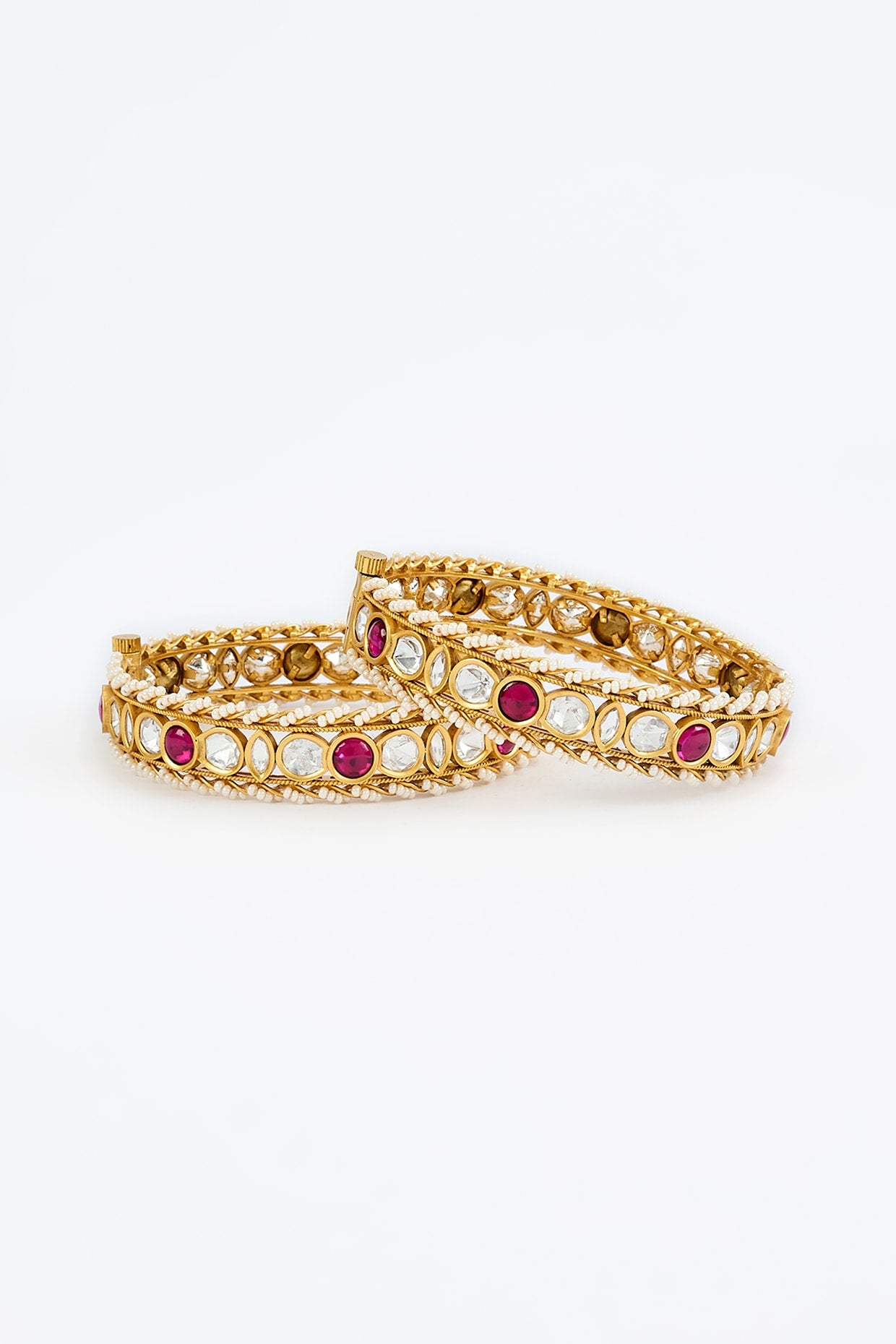 Gold Finish Kundan Polki Bangles (Set Of 2)