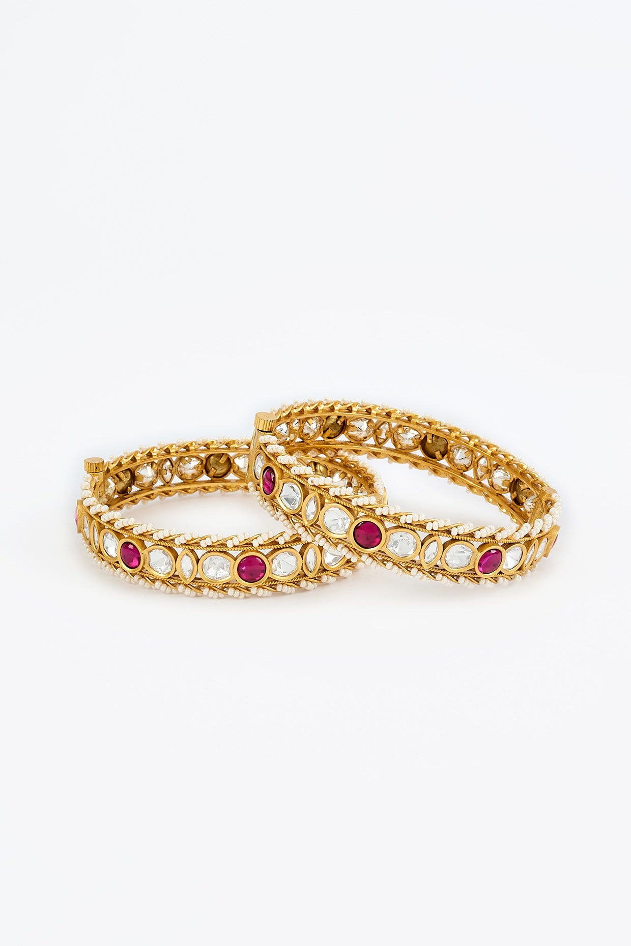 Gold Finish Kundan Polki Bangles (Set Of 2)