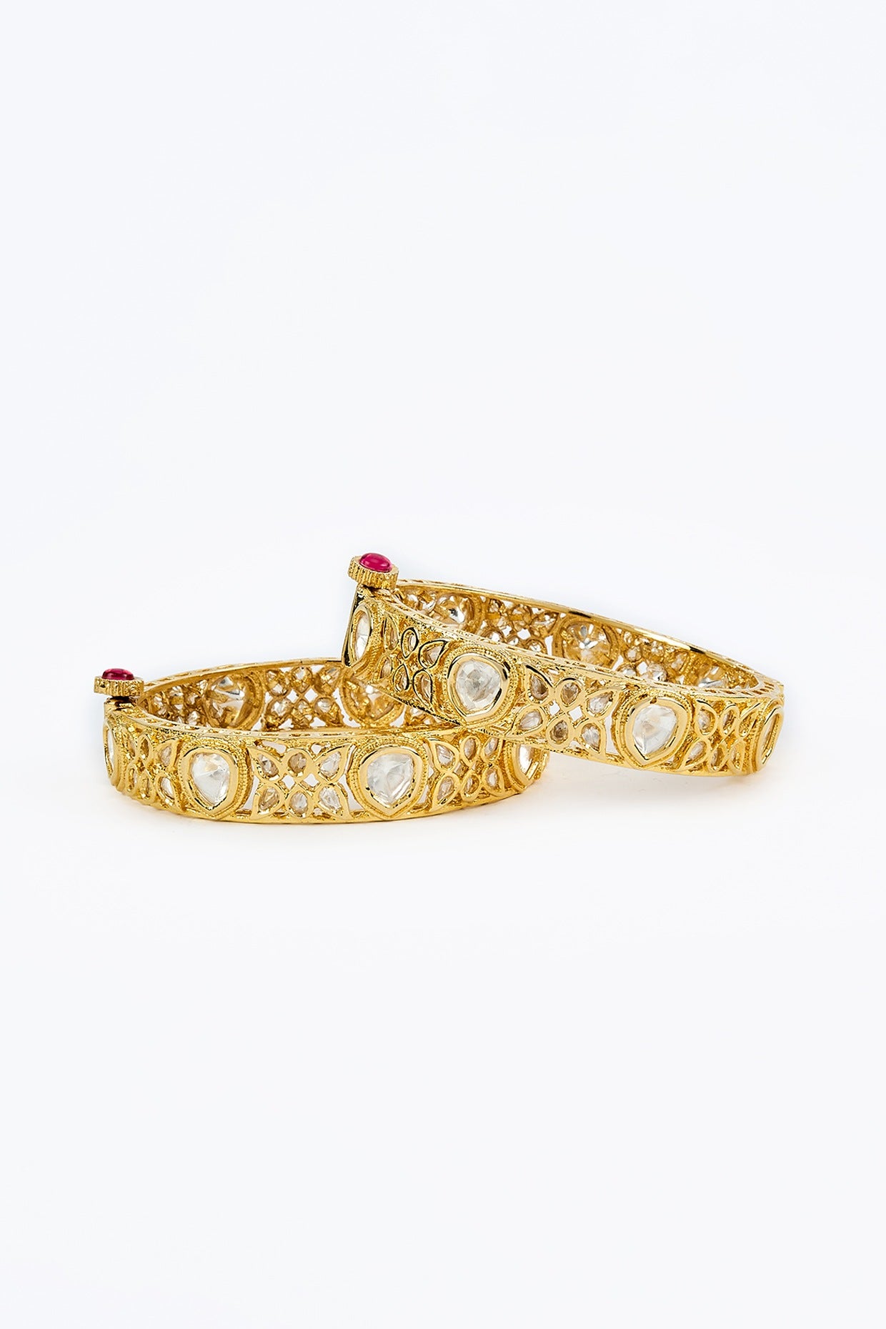 Gold Finish Kundan Polki Bangles (Set Of 2)