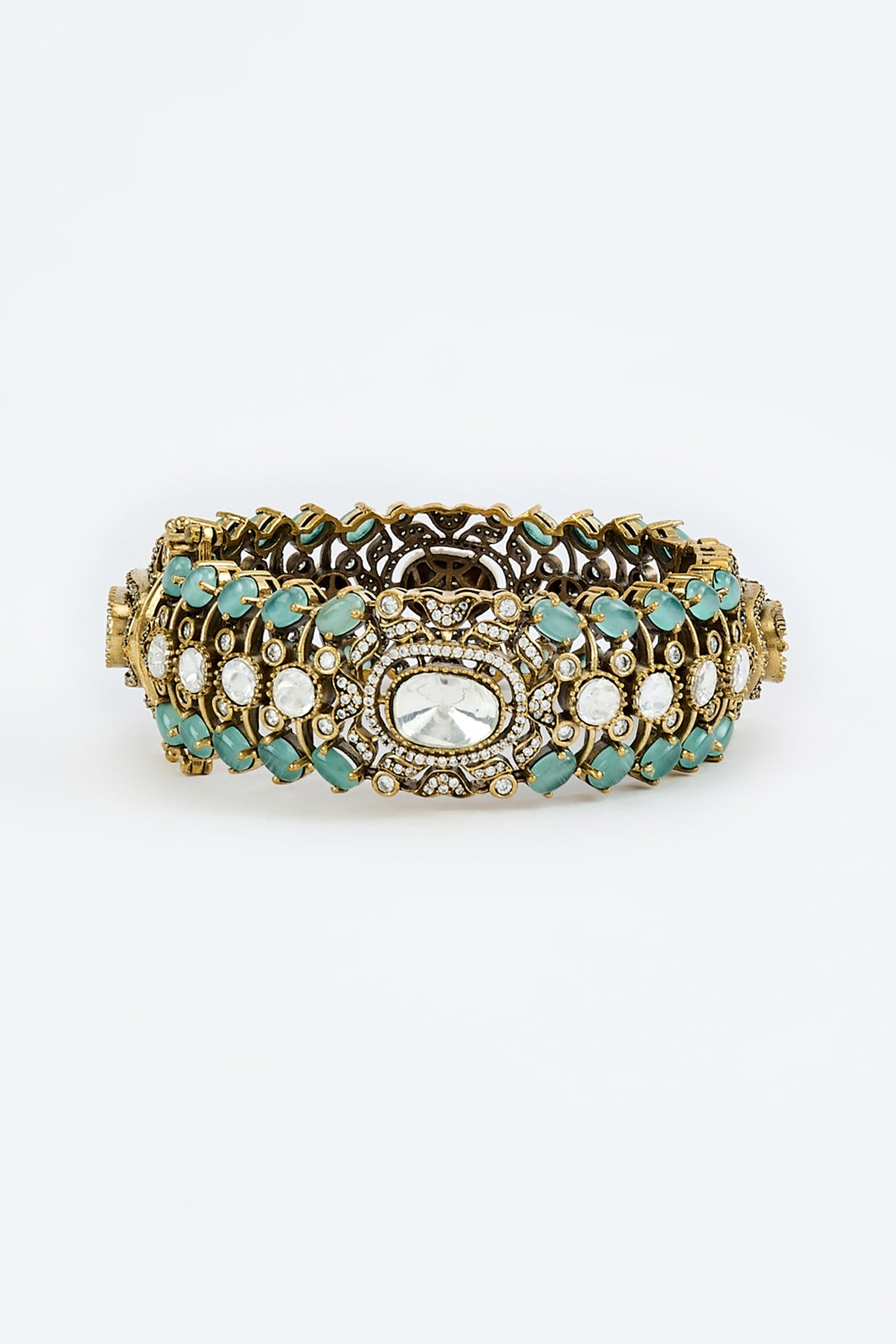 Gold Finish Zircon & Aqua Stone Bangle