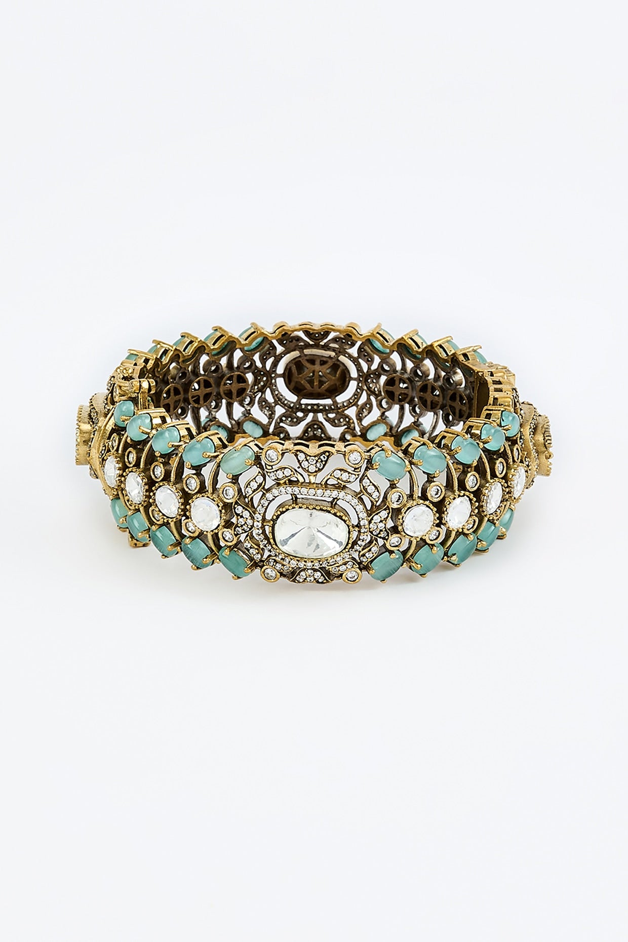 Gold Finish Zircon & Aqua Stone Bangle