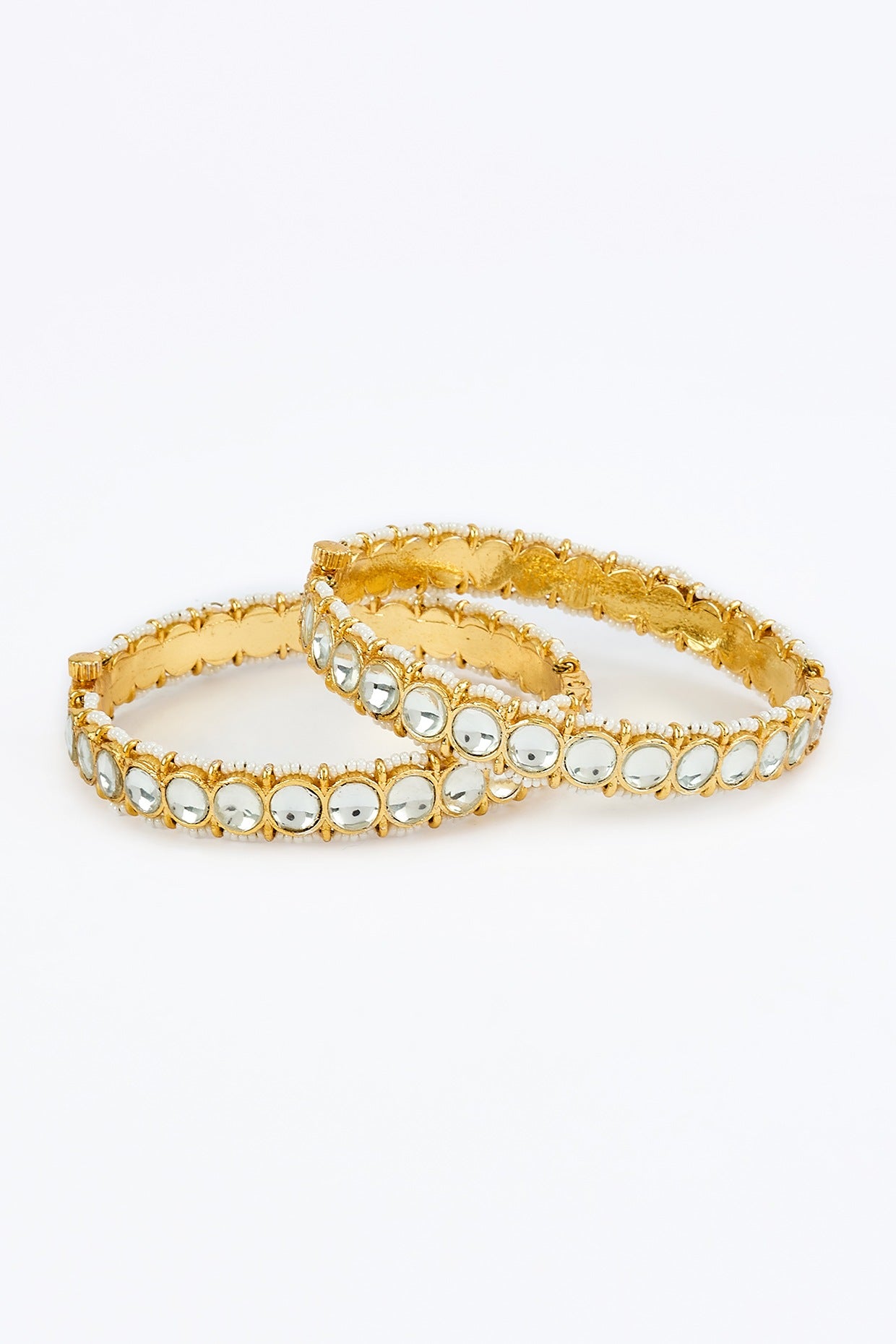 Gold Finish Kundan Polki Bangles (Set Of 2)