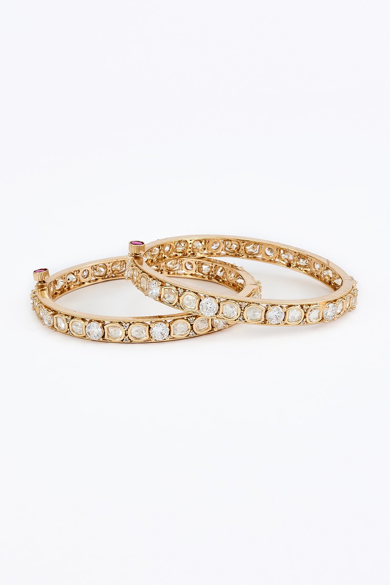 Gold Finish Kundan Polki Bangles (Set Of 2)