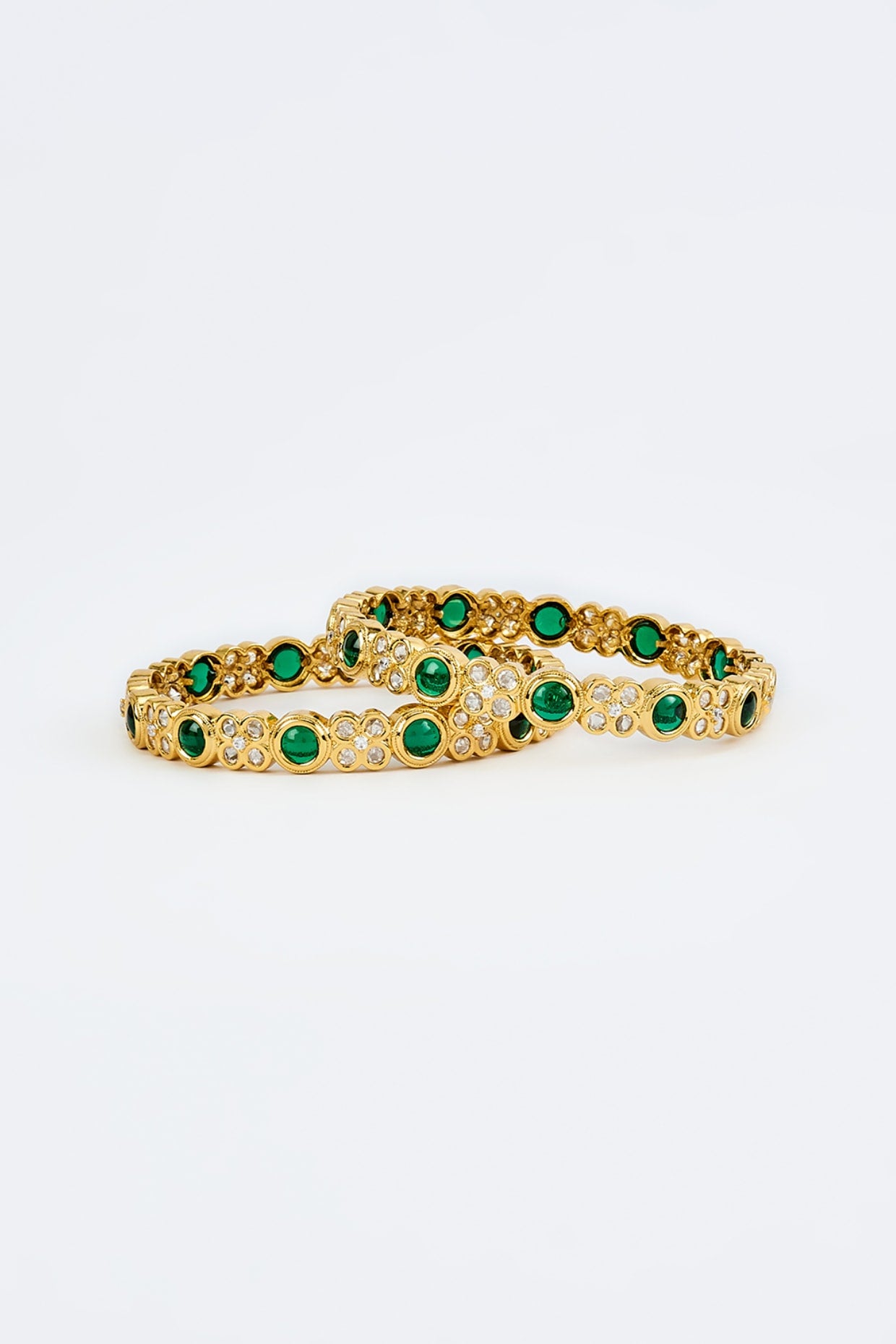 Gold Finish Kundan Polki Bangles (Set Of 2)