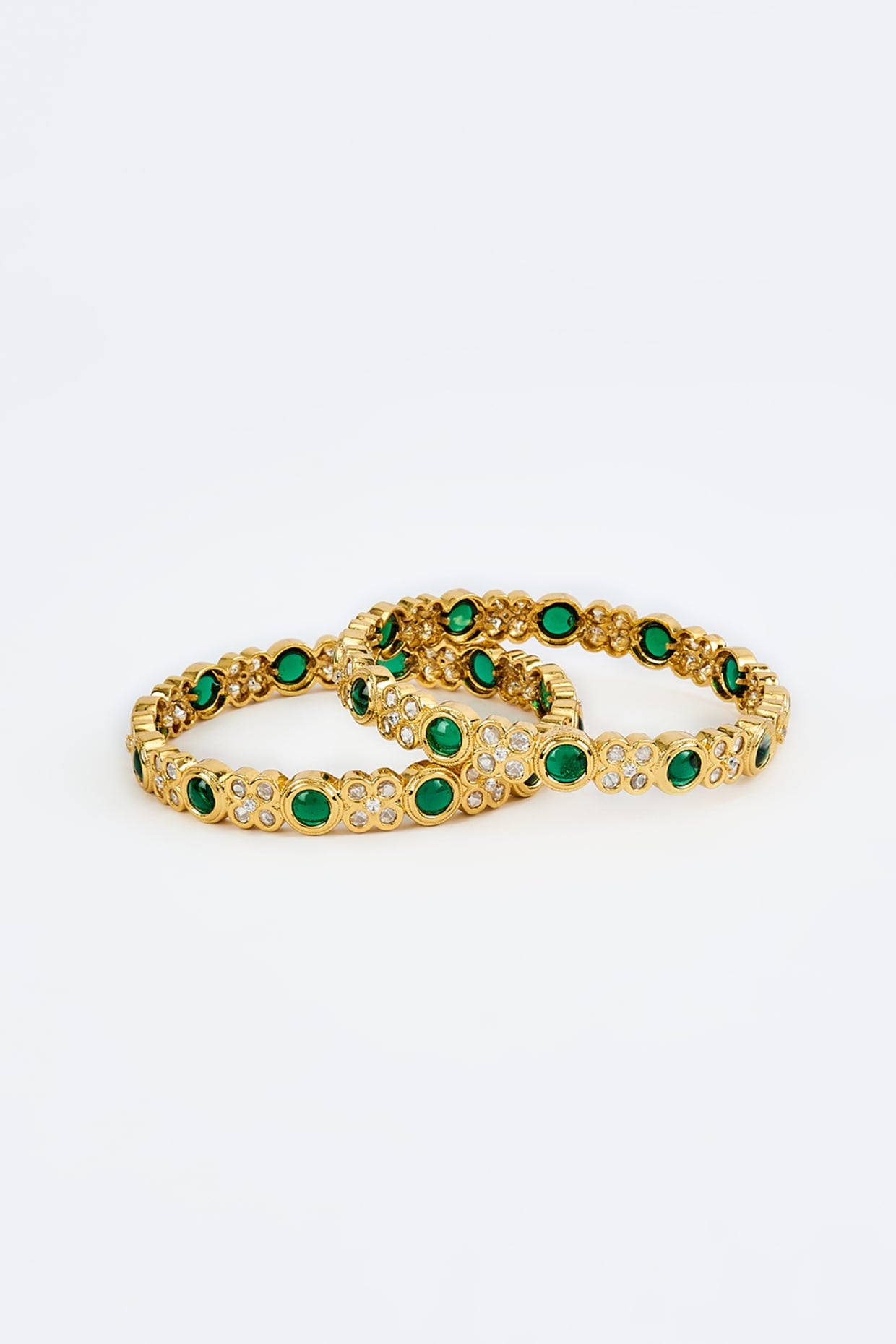 Gold Finish Kundan Polki Bangles (Set Of 2)