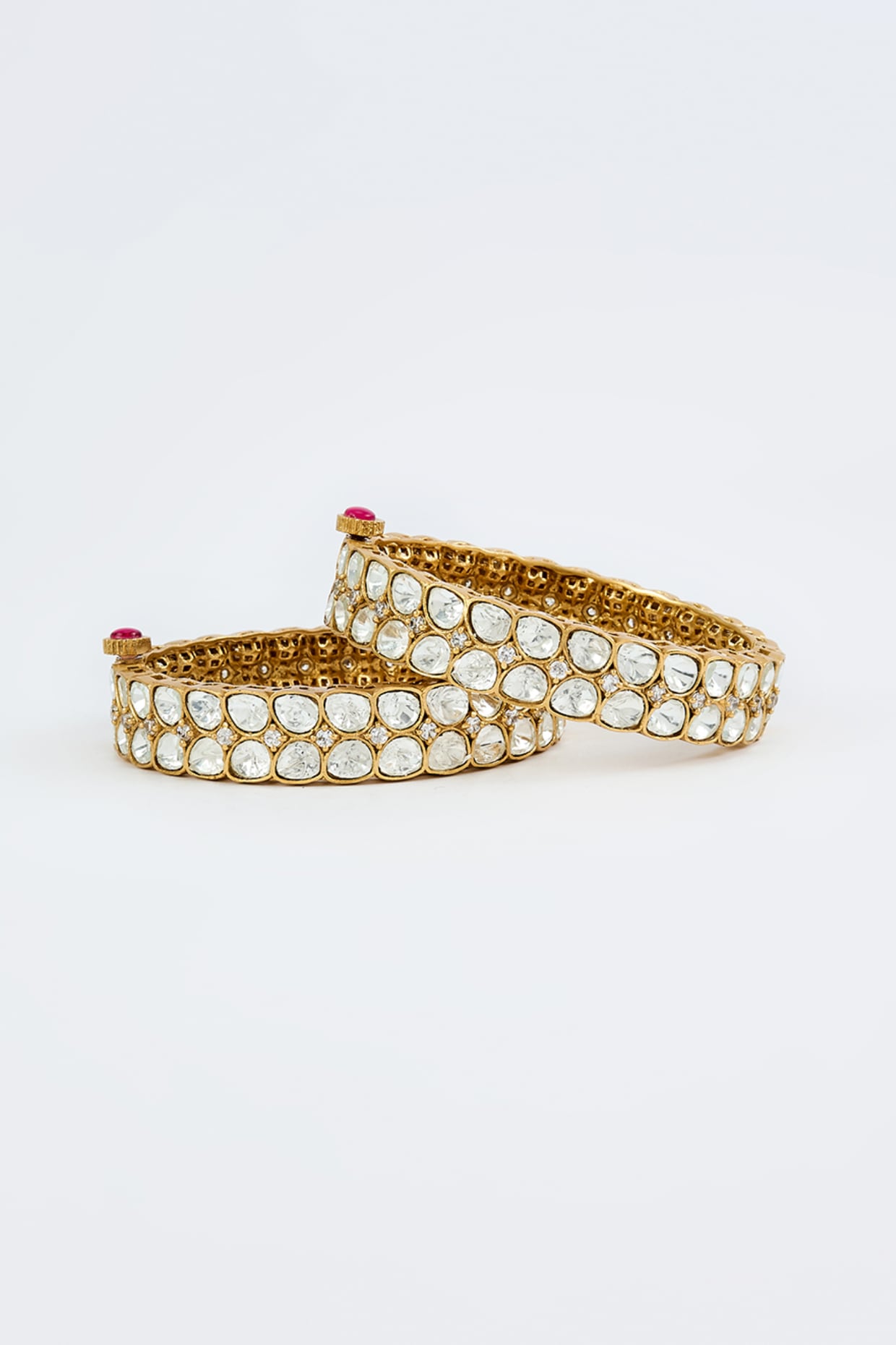 Gold Finish Kundan Polki Bangles (Set Of 2)