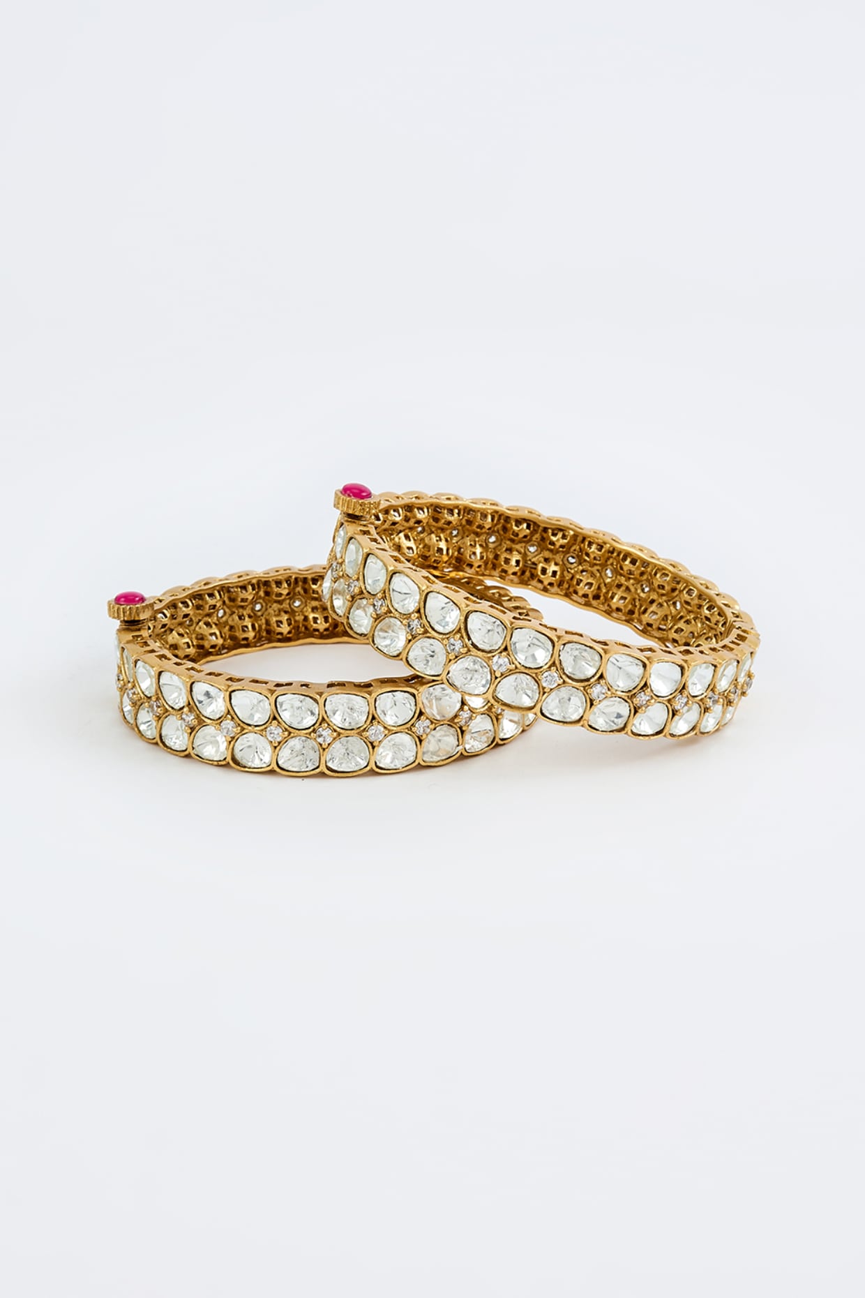 Gold Finish Kundan Polki Bangles (Set Of 2)