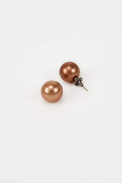 Gold Finish Ruby & Pearl Stud Earrings