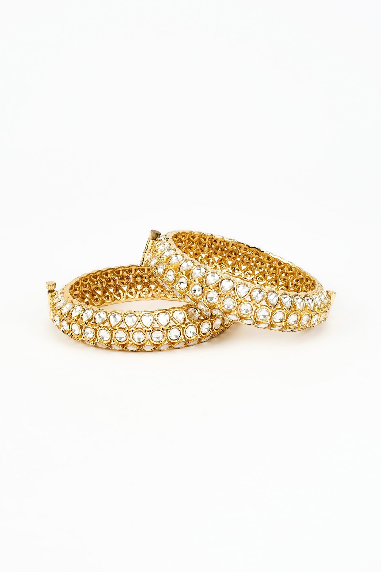 Gold Finish Kundan Polki Bangles (Set Of 2)