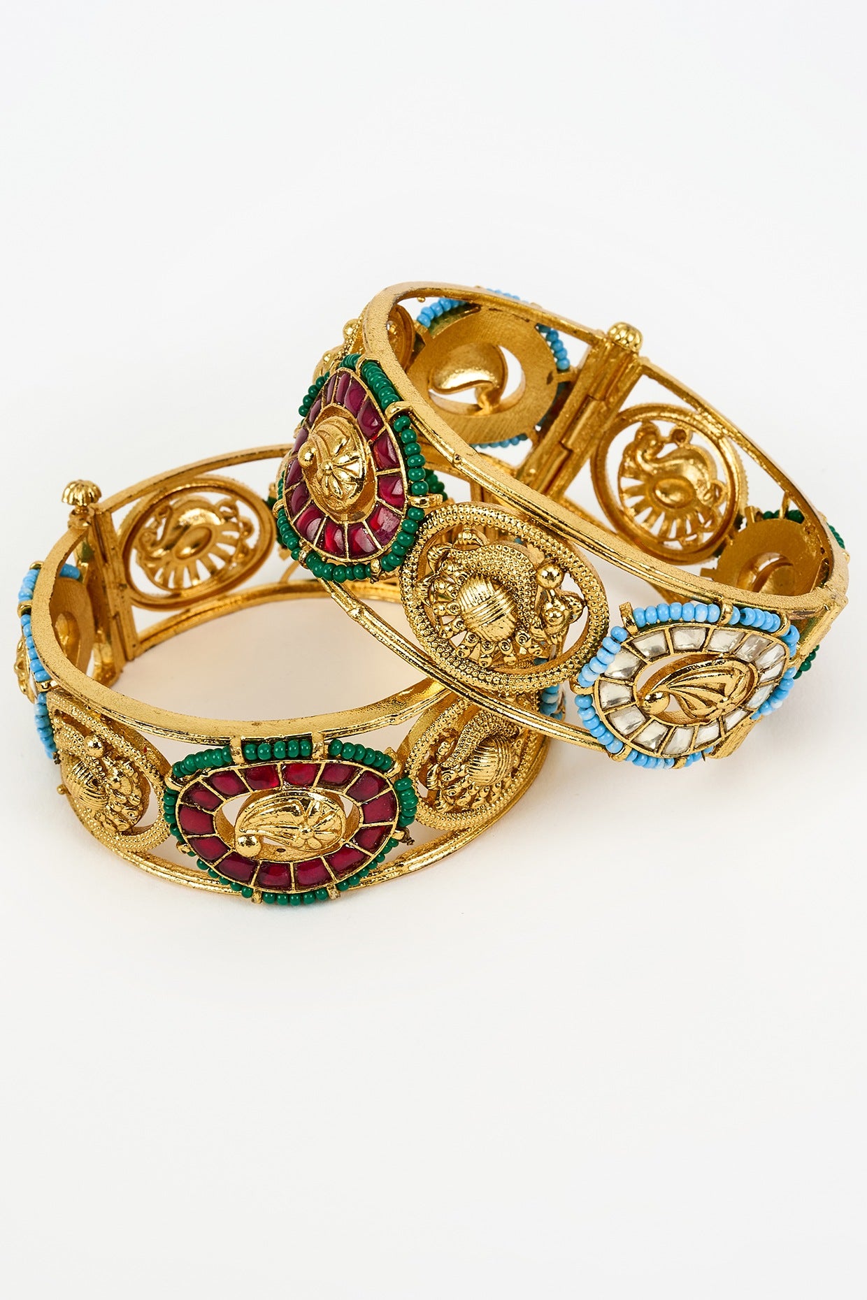 Gold Finish Kundan Polki Bangles (Set Of 2)