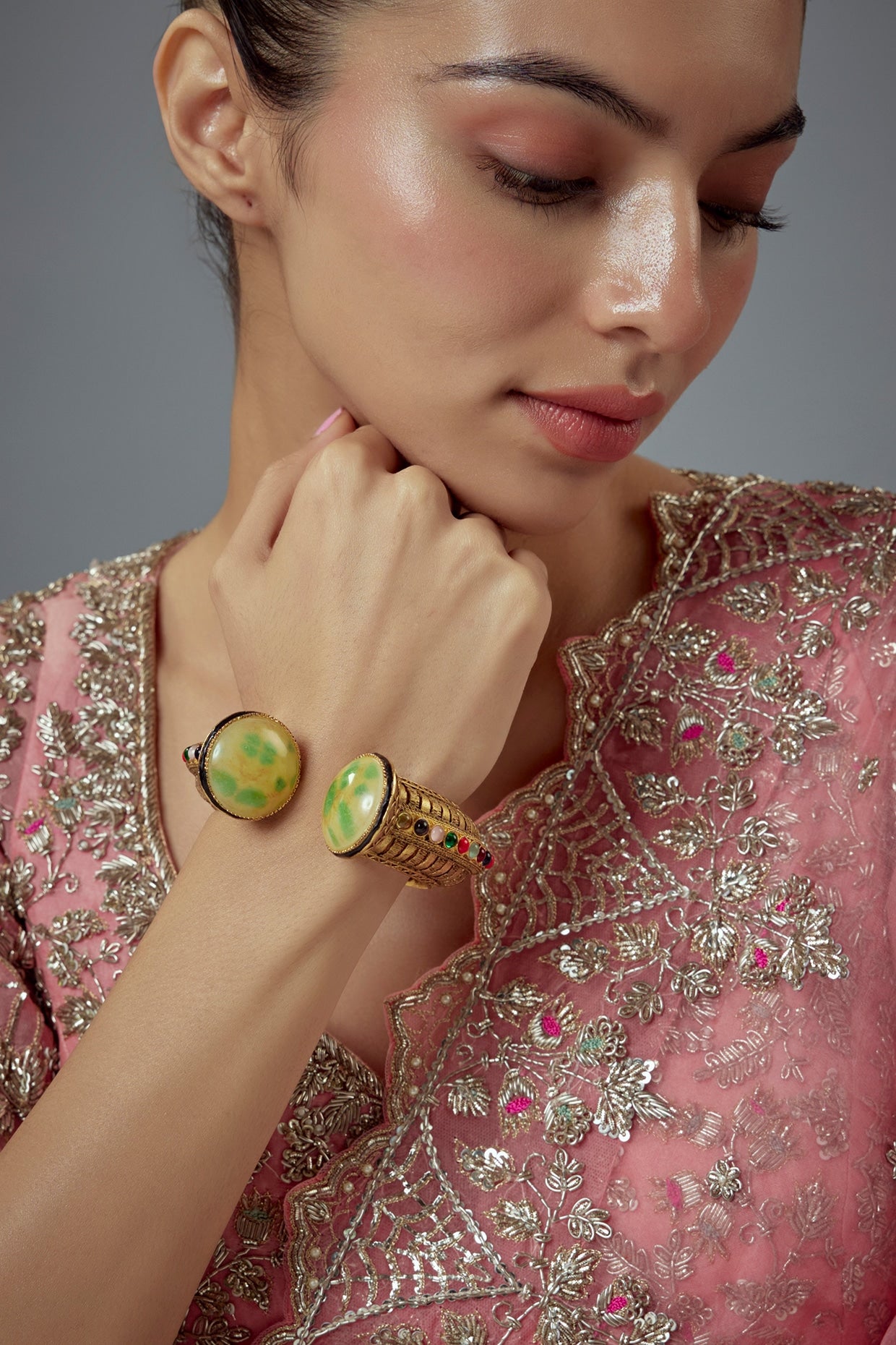 Gold Finish Kundan Polki Bangle