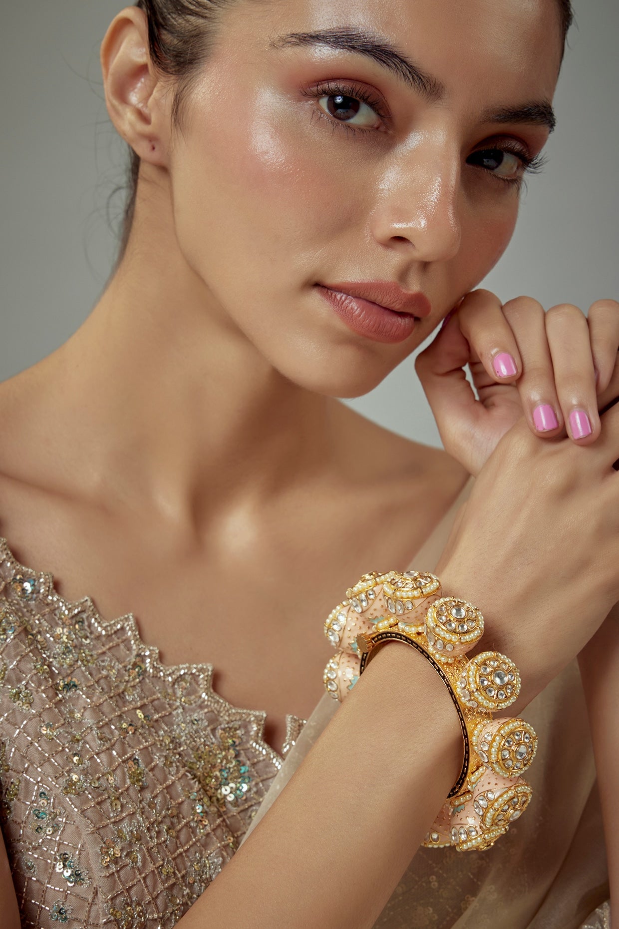 Gold Finish Kundan Polki Bangle