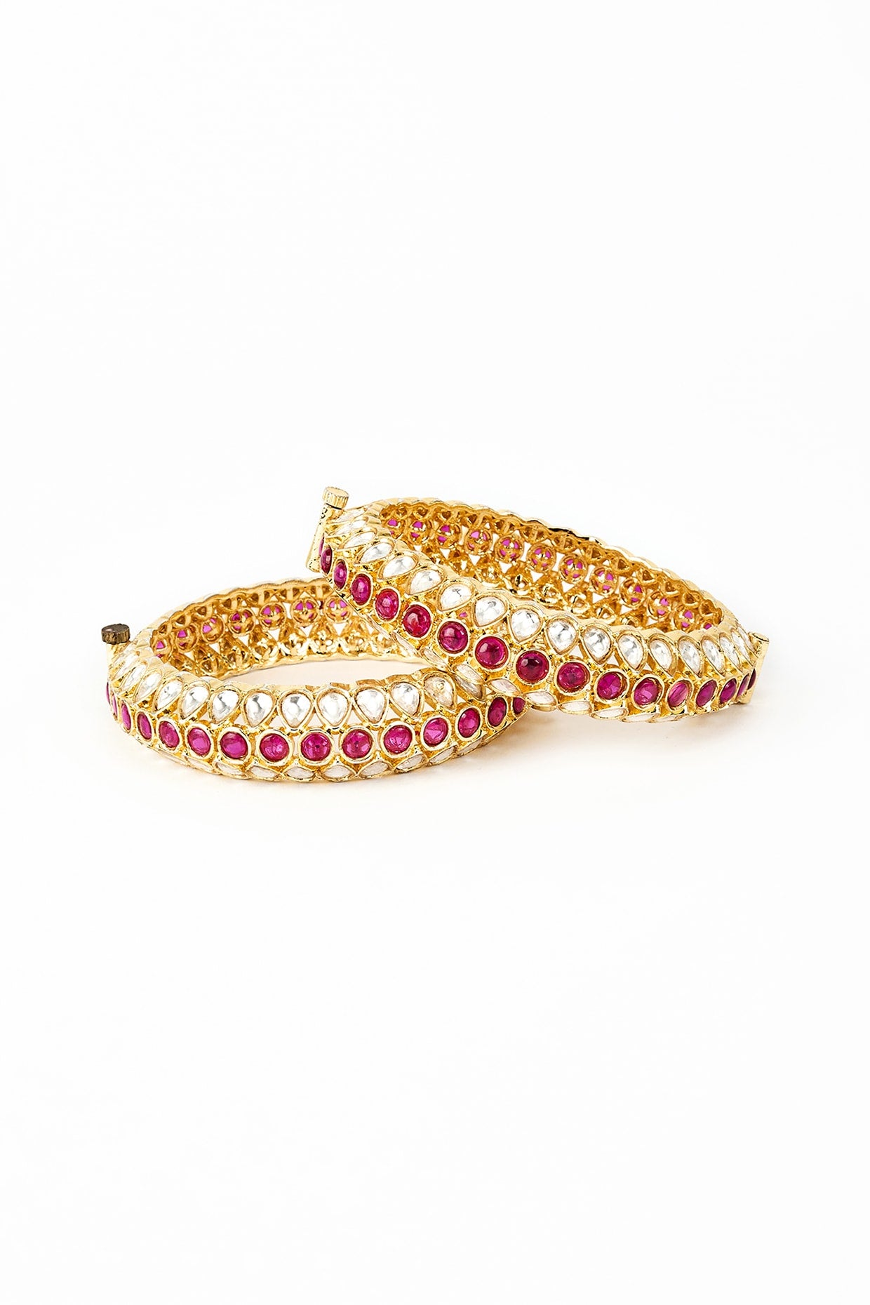 Gold Finish Kundan Polki Bangles (Set Of 2)