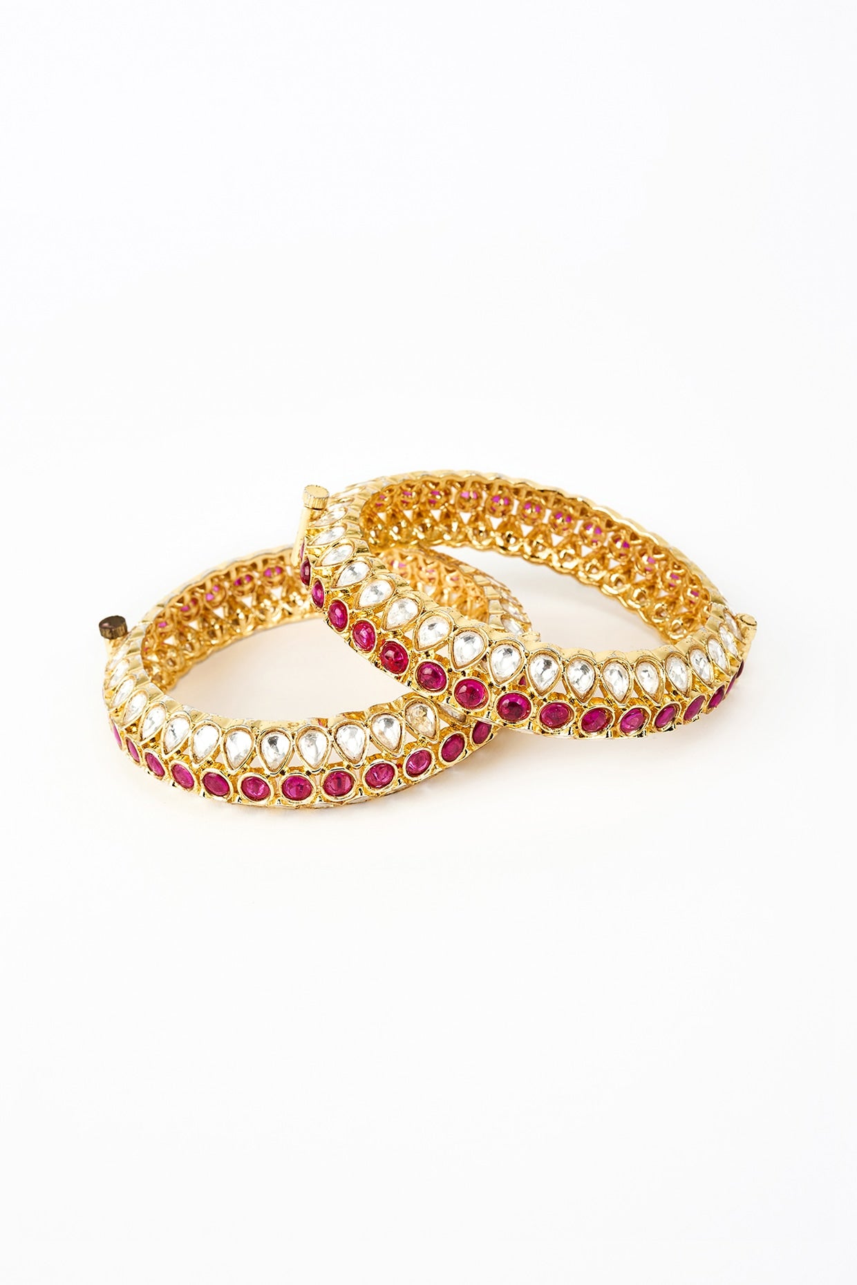 Gold Finish Kundan Polki Bangles (Set Of 2)